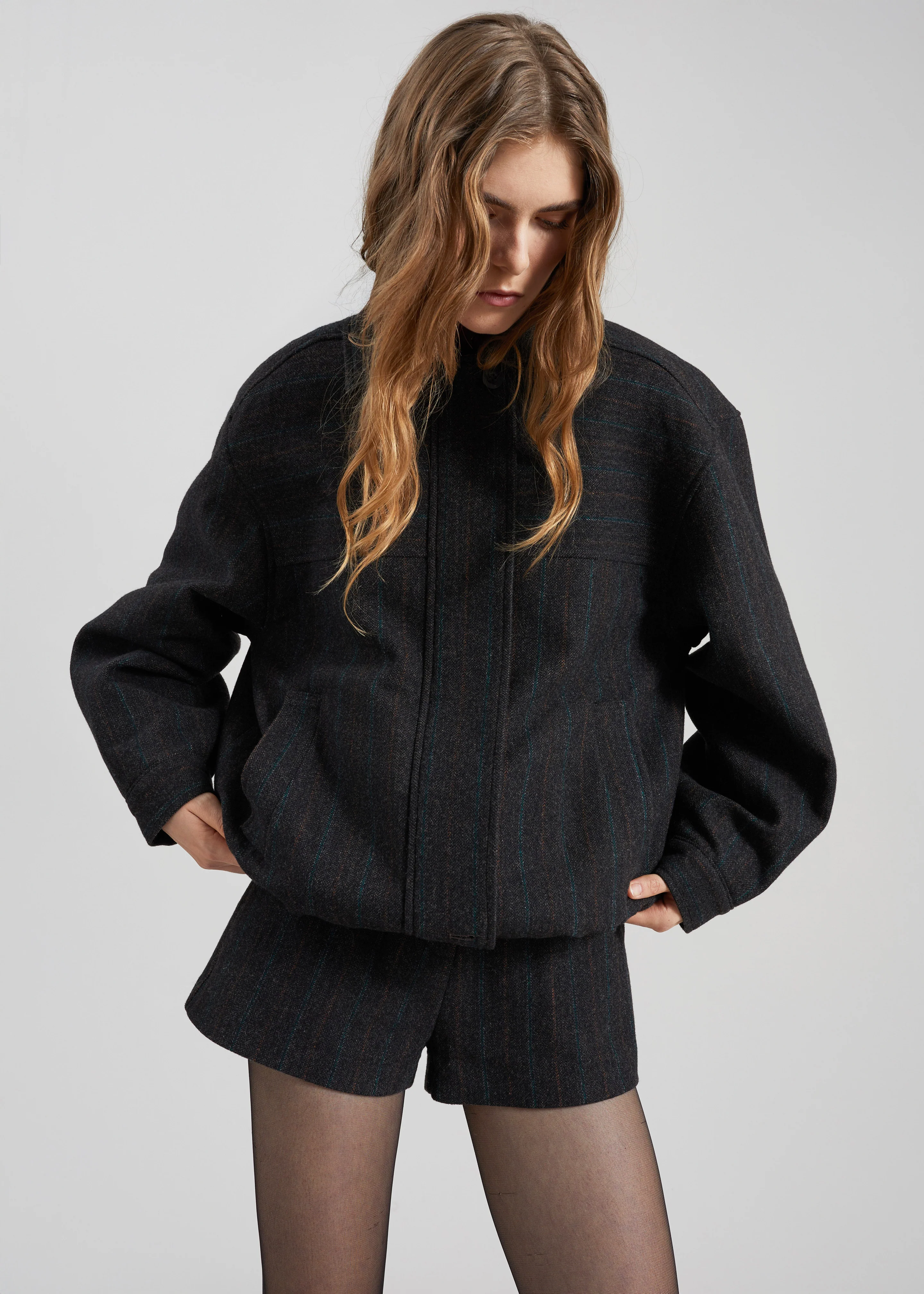 Natick Blouson Jacket - Charcoal Multi Stripe - Image 2