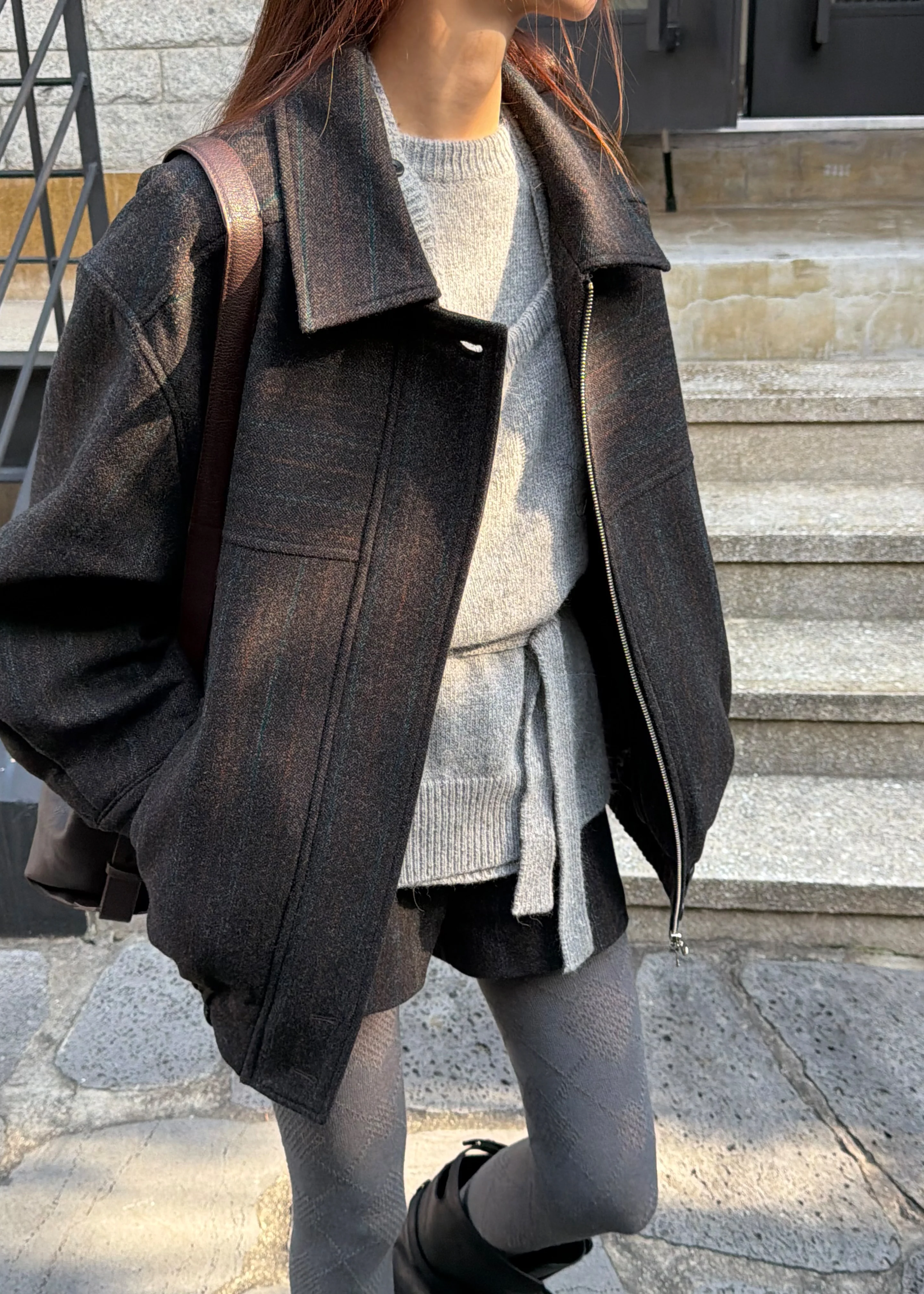 Natick Blouson Jacket - Charcoal Multi Stripe - Image 8