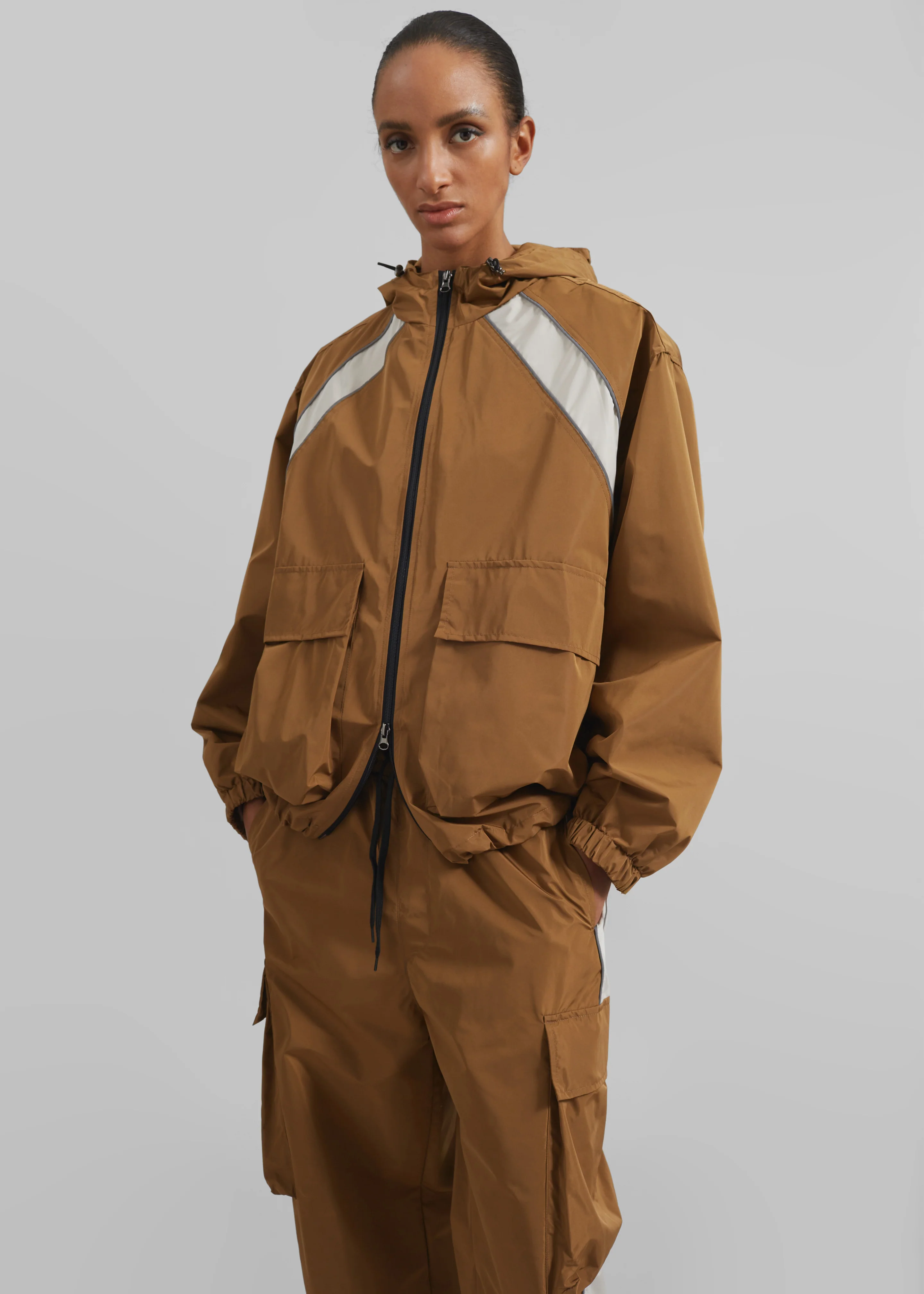 Navan Windbreaker Cargo Jacket - Brown - Image 3
