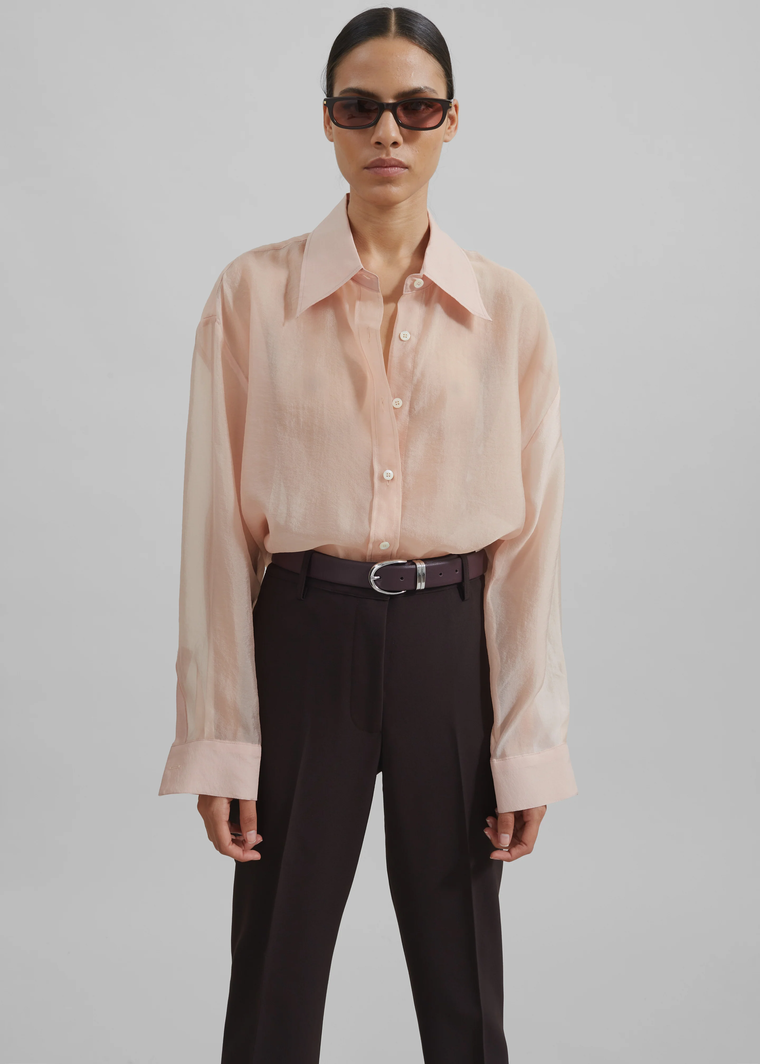 Nel Sheer Button Up Shirt - Pink - Image 4