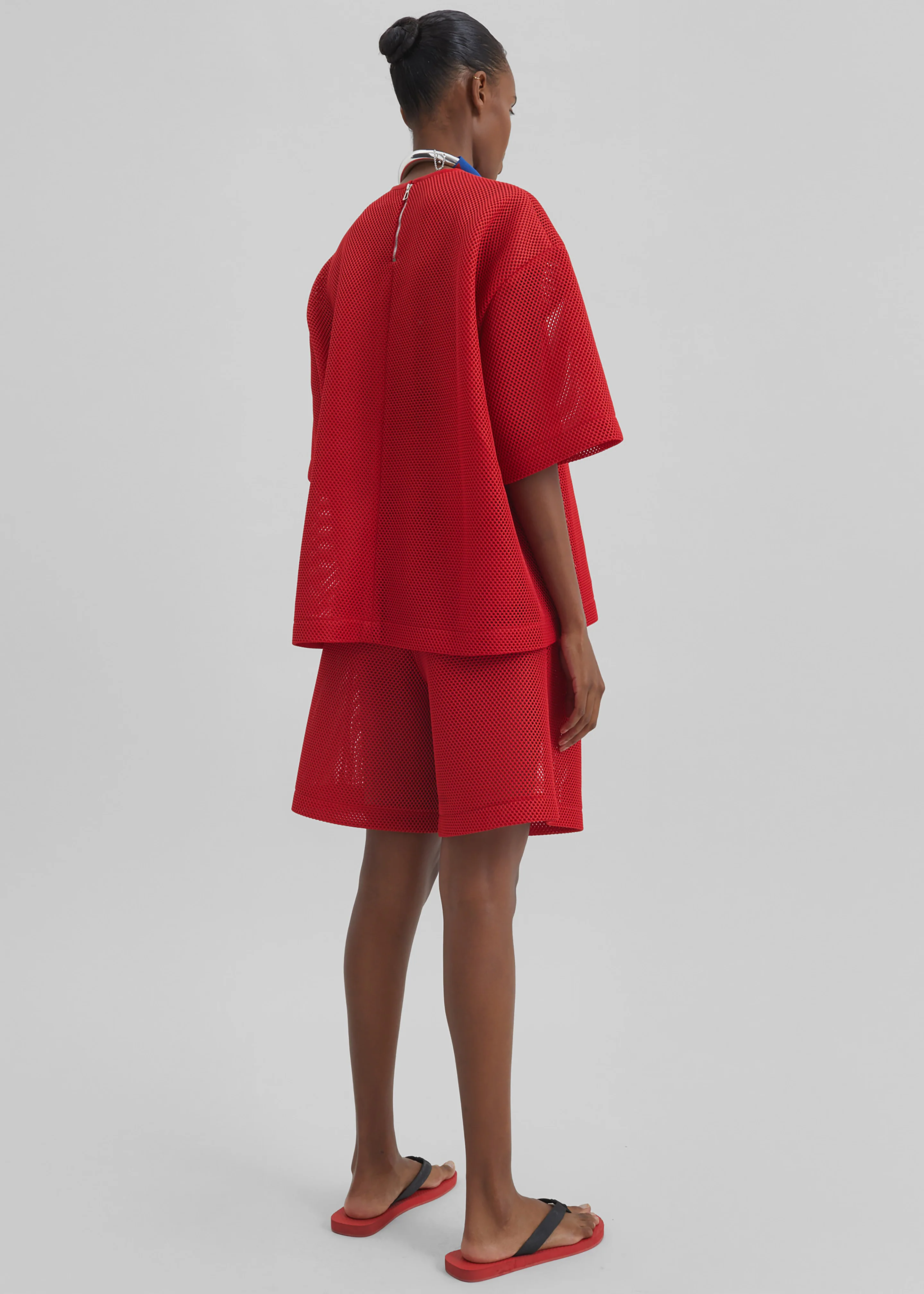 Nela Mesh Boxy T-Shirt - Red - Image 12