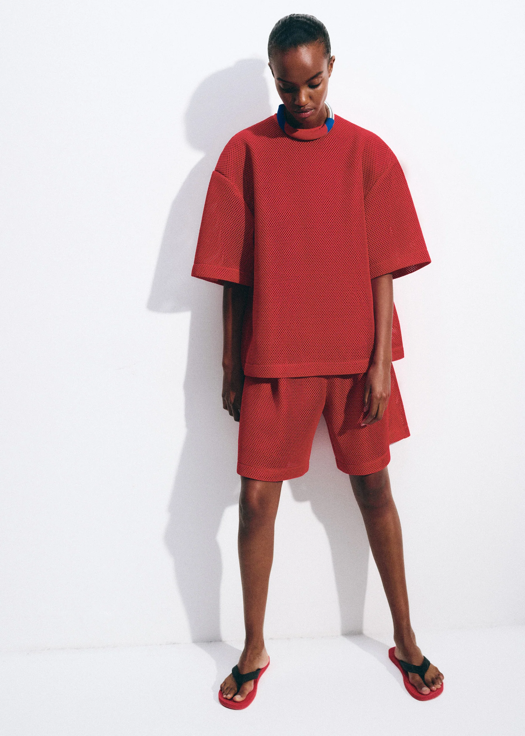 Nela Mesh Boxy T-Shirt - Red - Image 7