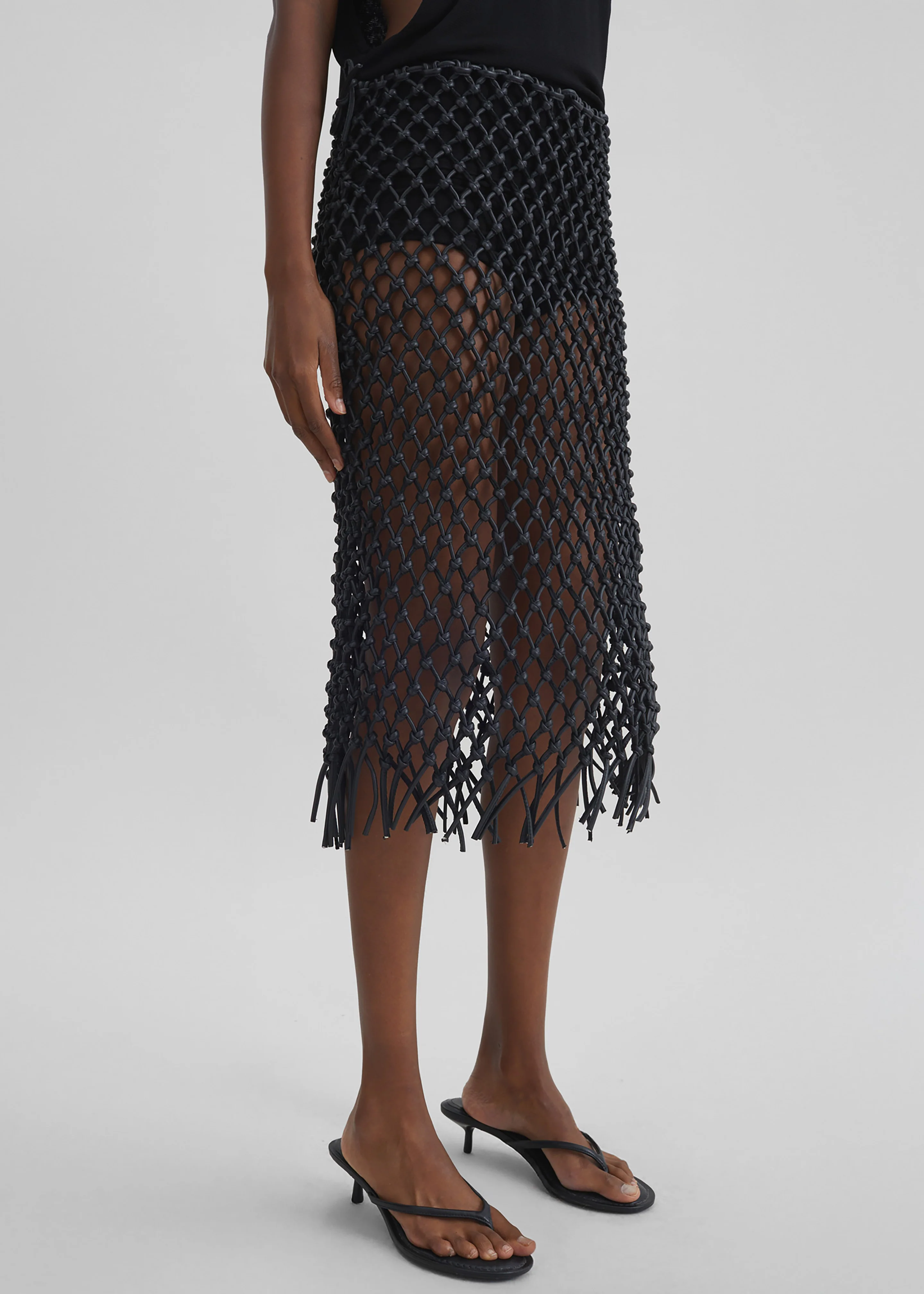 Nelaya Leather Macrame Skirt - Black - Image 5