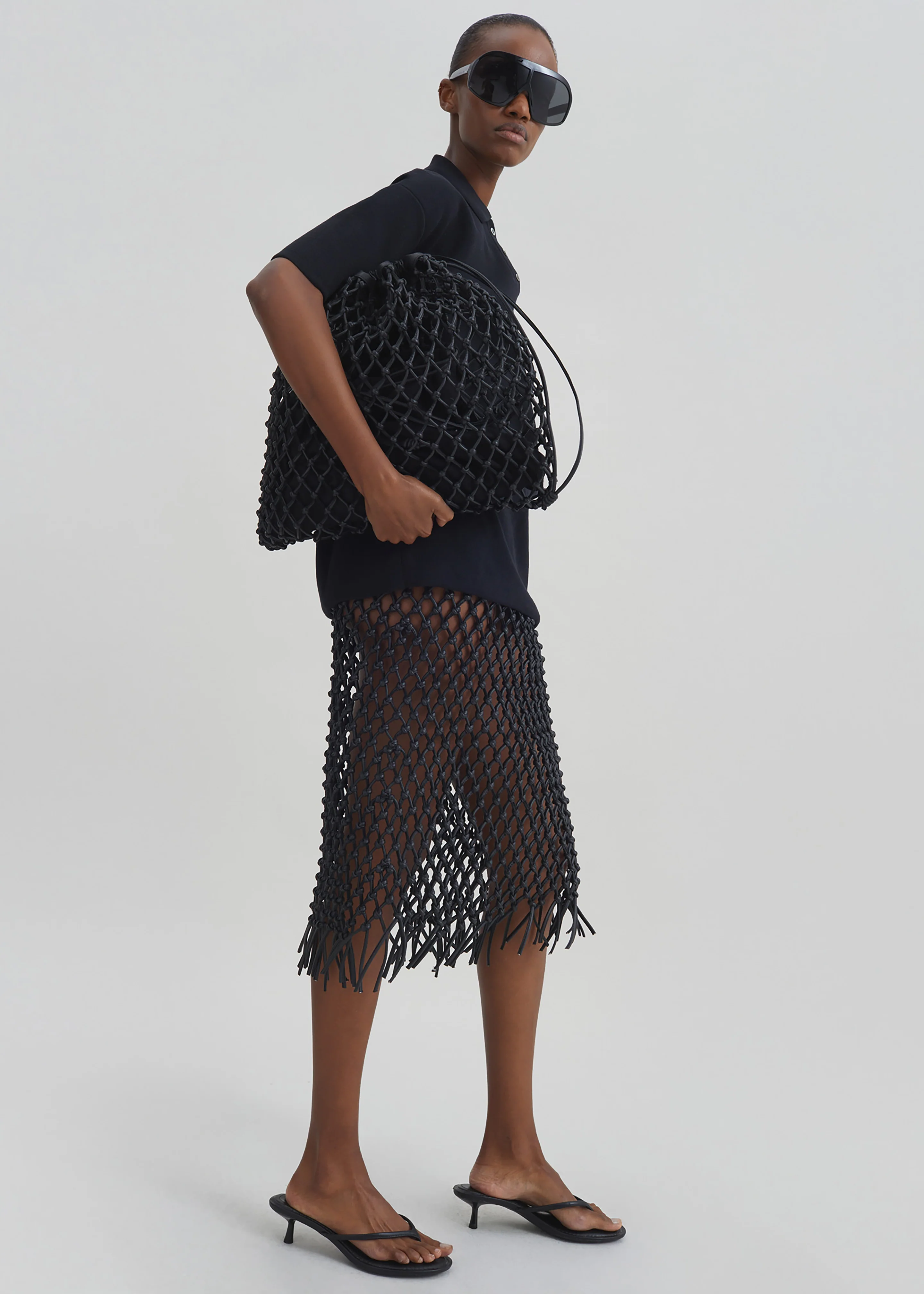 Nelaya Leather Macrame Skirt - Black - Image 6