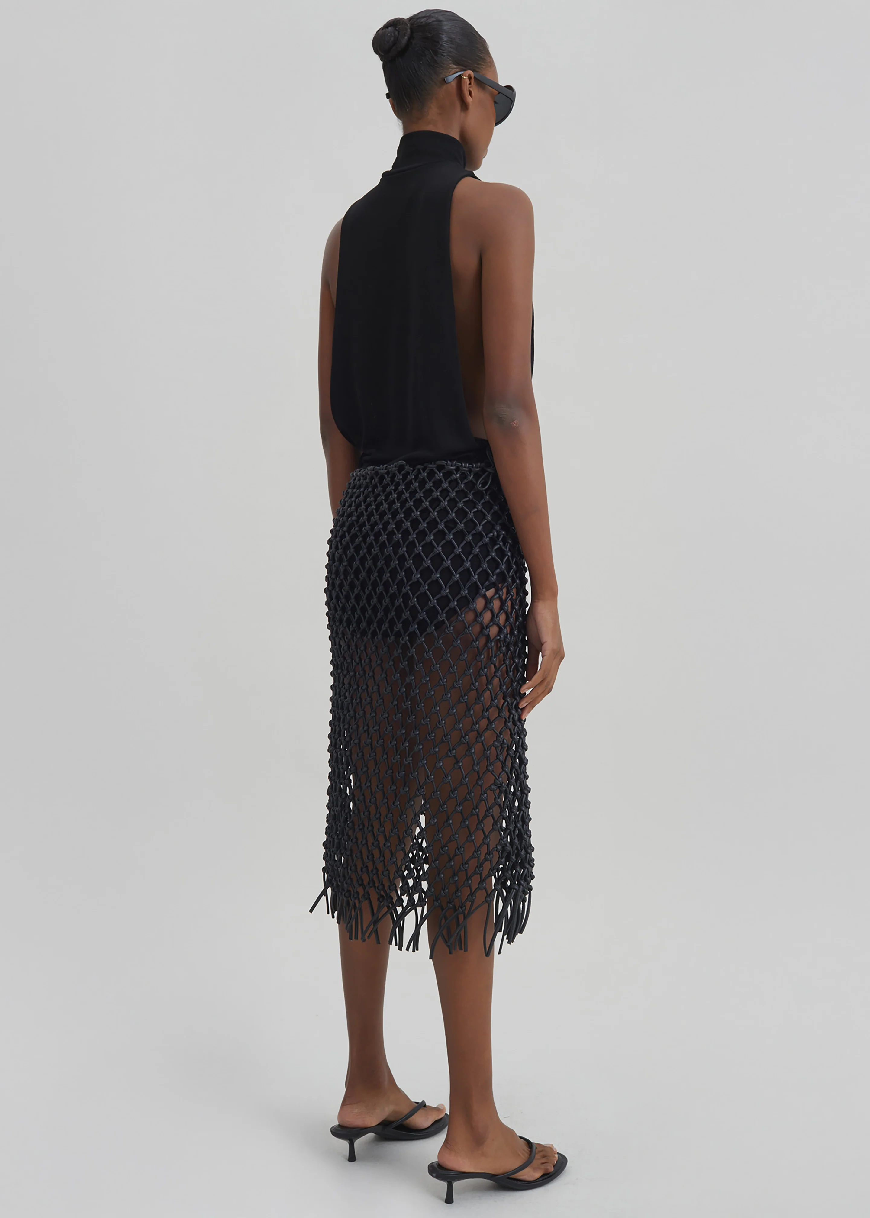 Nelaya Leather Macrame Skirt - Black - Image 7