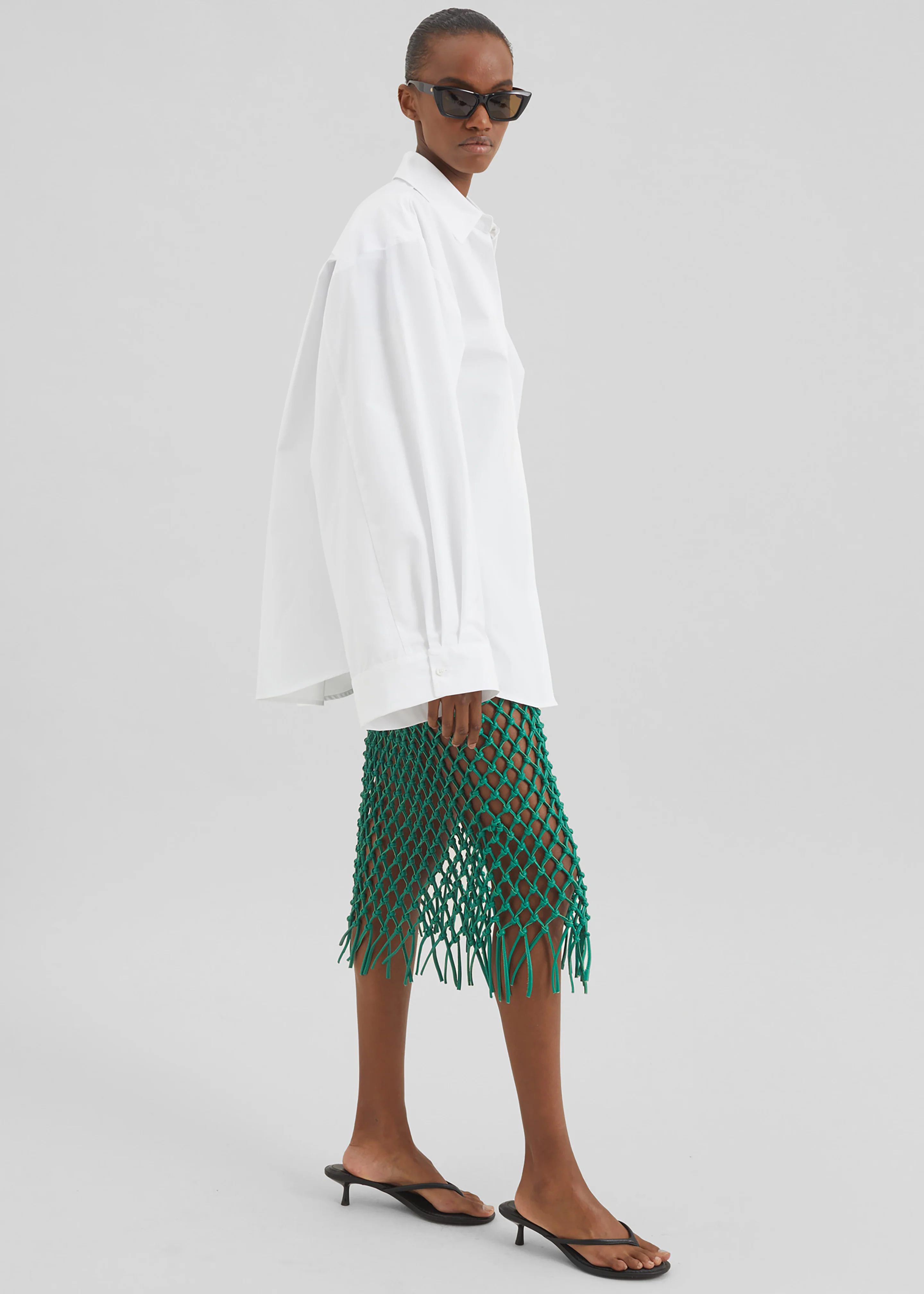 Nelaya Leather Macrame Skirt - Emerald - Image 2
