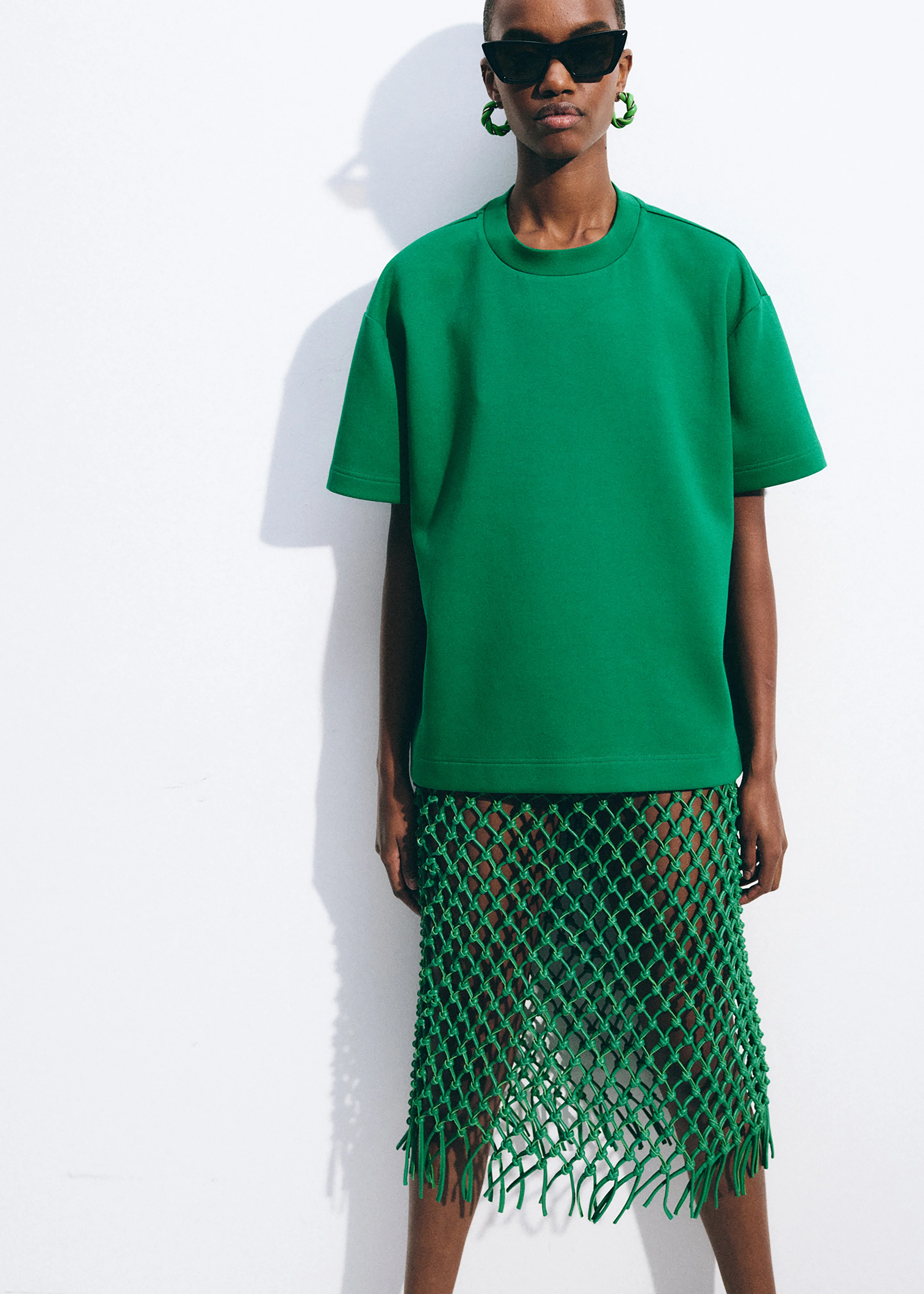 Nelaya Leather Macrame Skirt - Emerald - Image 4