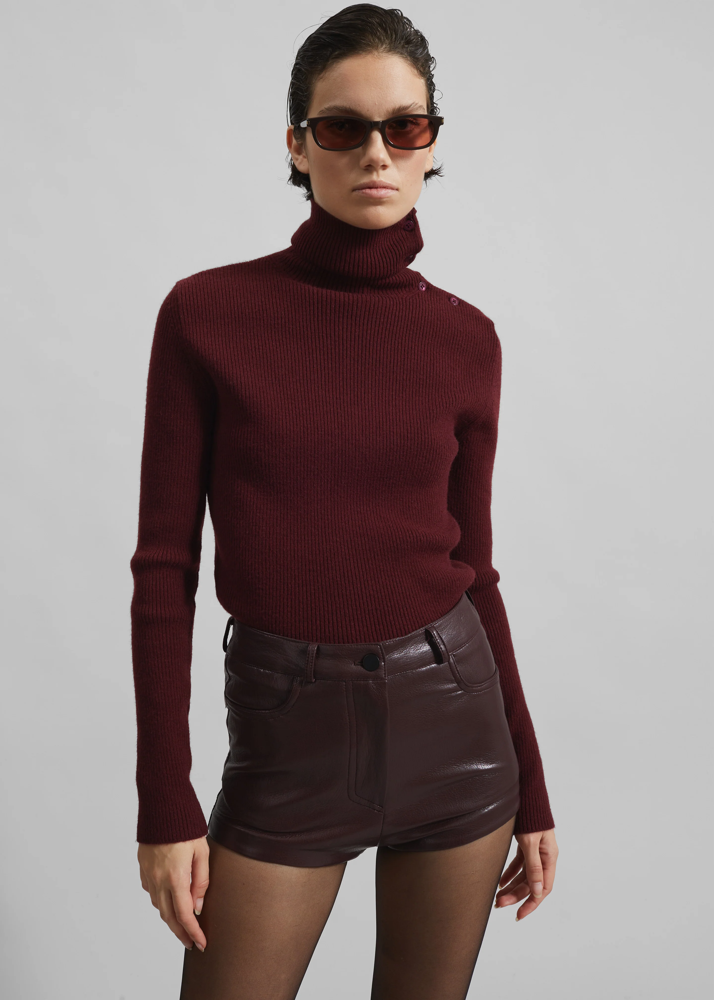 Nevis Faux Leather Hot Pants - Burgundy - Image 9