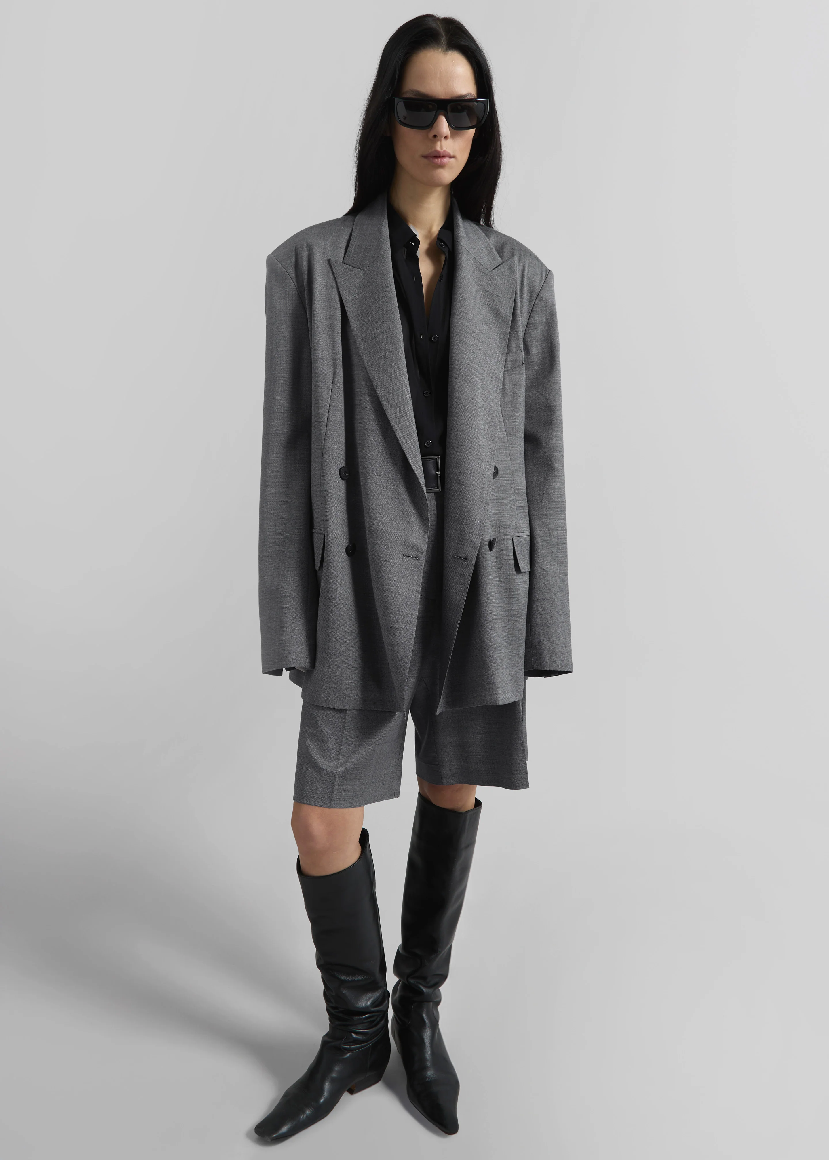 Newark Double Breasted Blazer - Grey Melange - Image 2