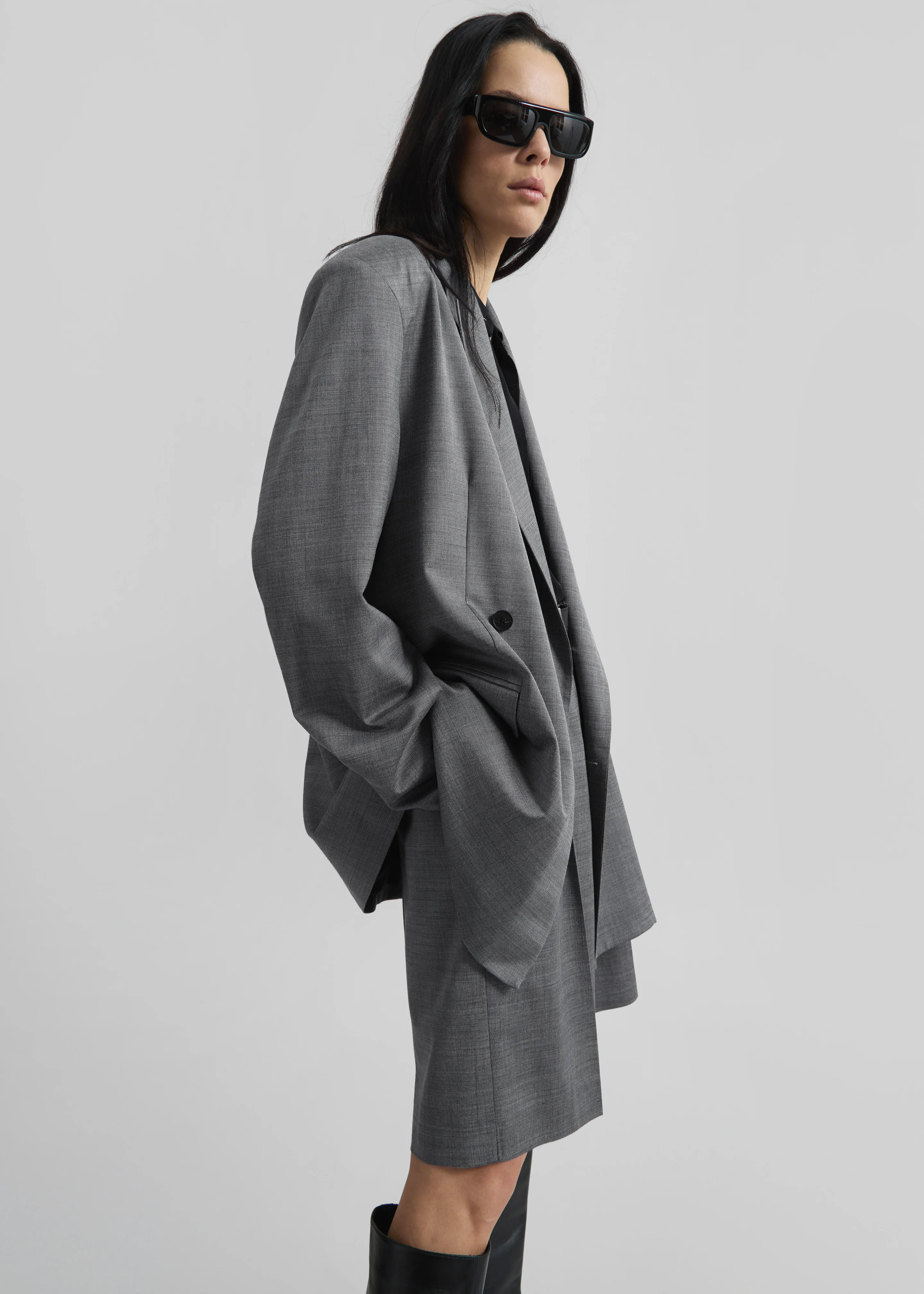 Newark Double Breasted Blazer - Grey Melange - Image 3