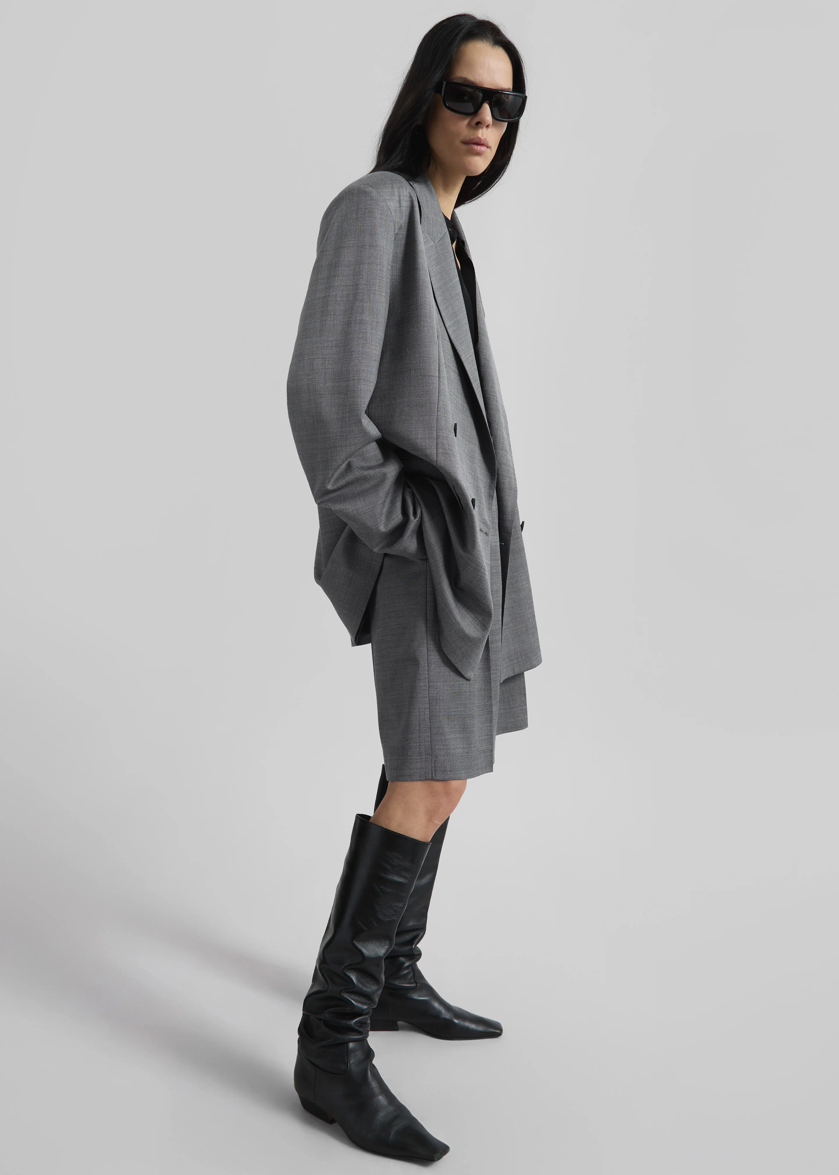 Newark Double Breasted Blazer - Grey Melange - Image 4