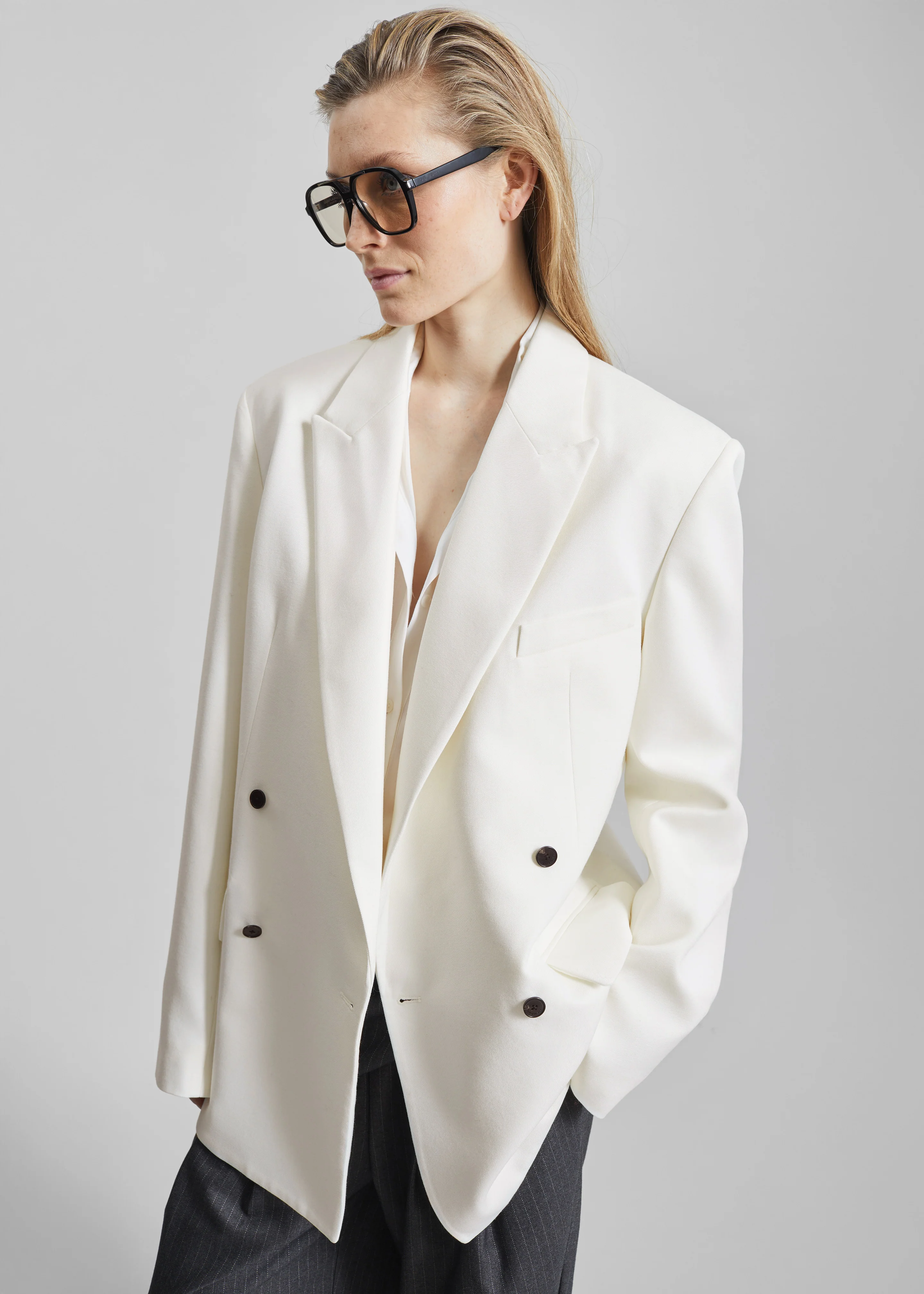 Newark Double Breasted Blazer - Ivory - Image 9