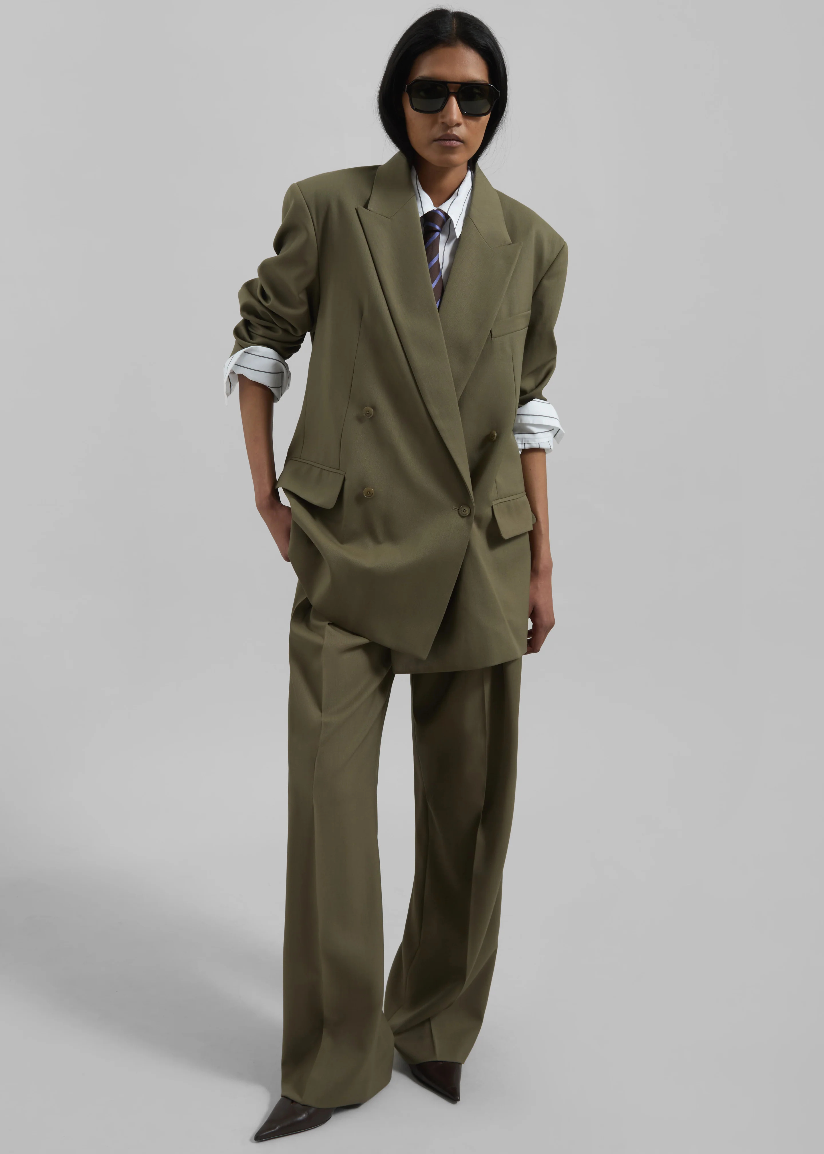 Newark Double Breasted Blazer - Khaki - Image 3