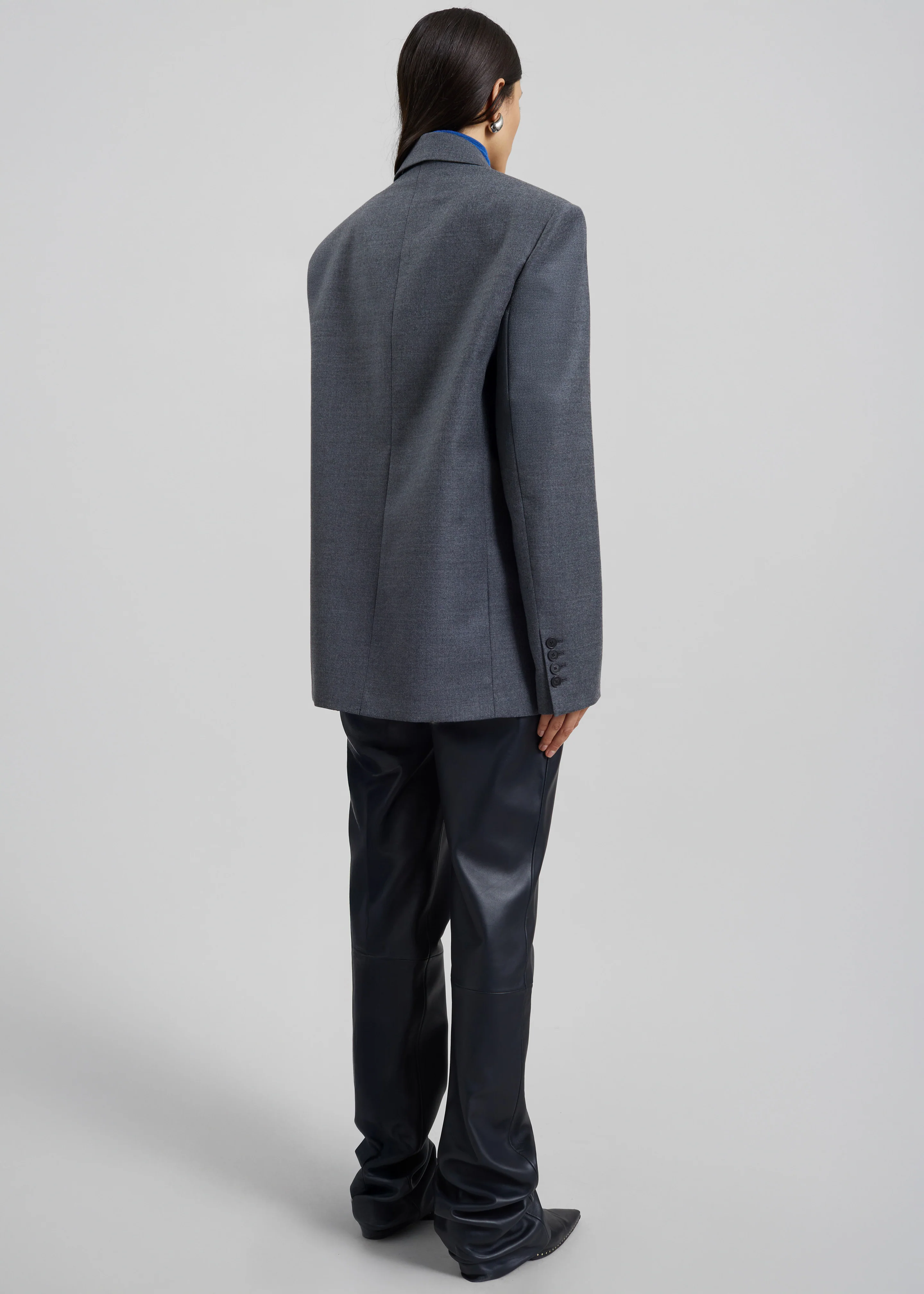 Newark Flannel Double Breasted Blazer - Grey Melange - Image 8