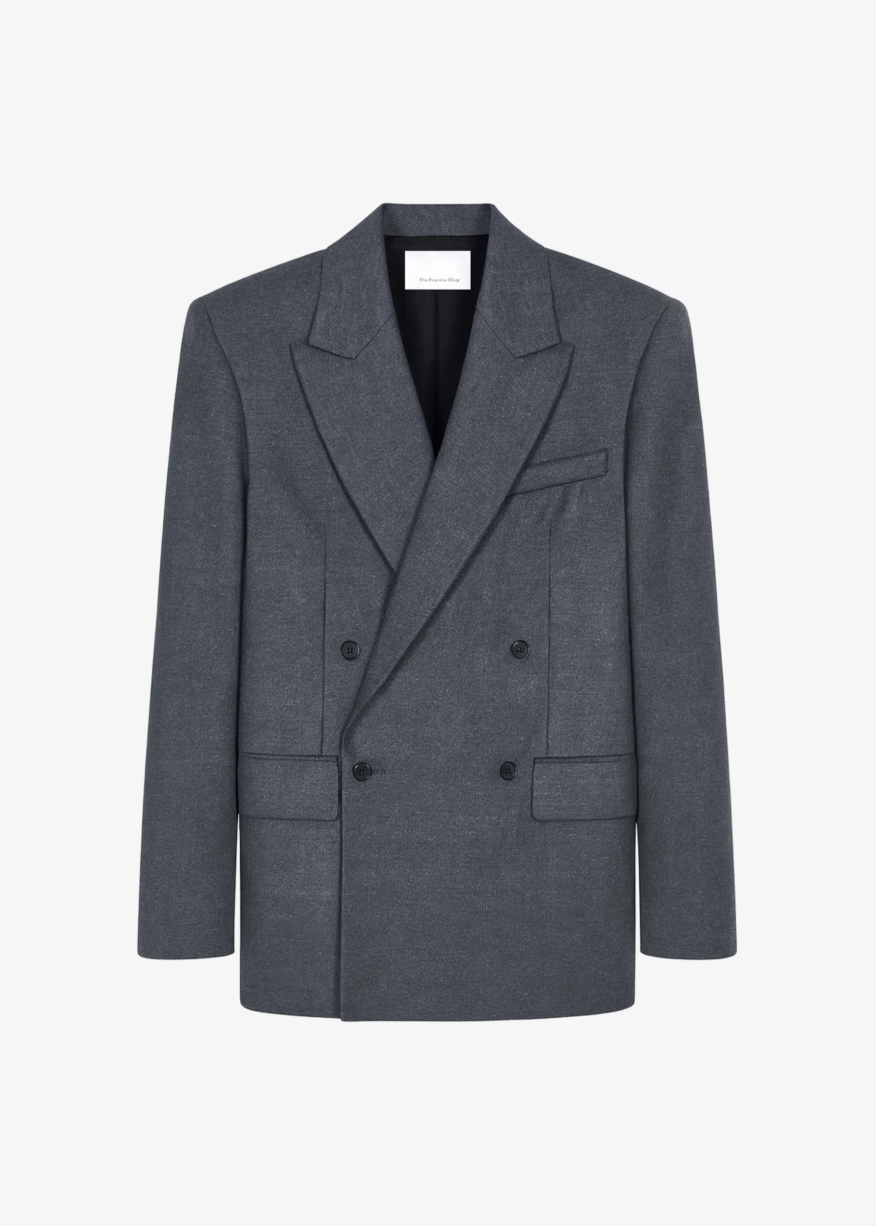 Newark Flannel Double Breasted Blazer - Grey Melange - Image 9