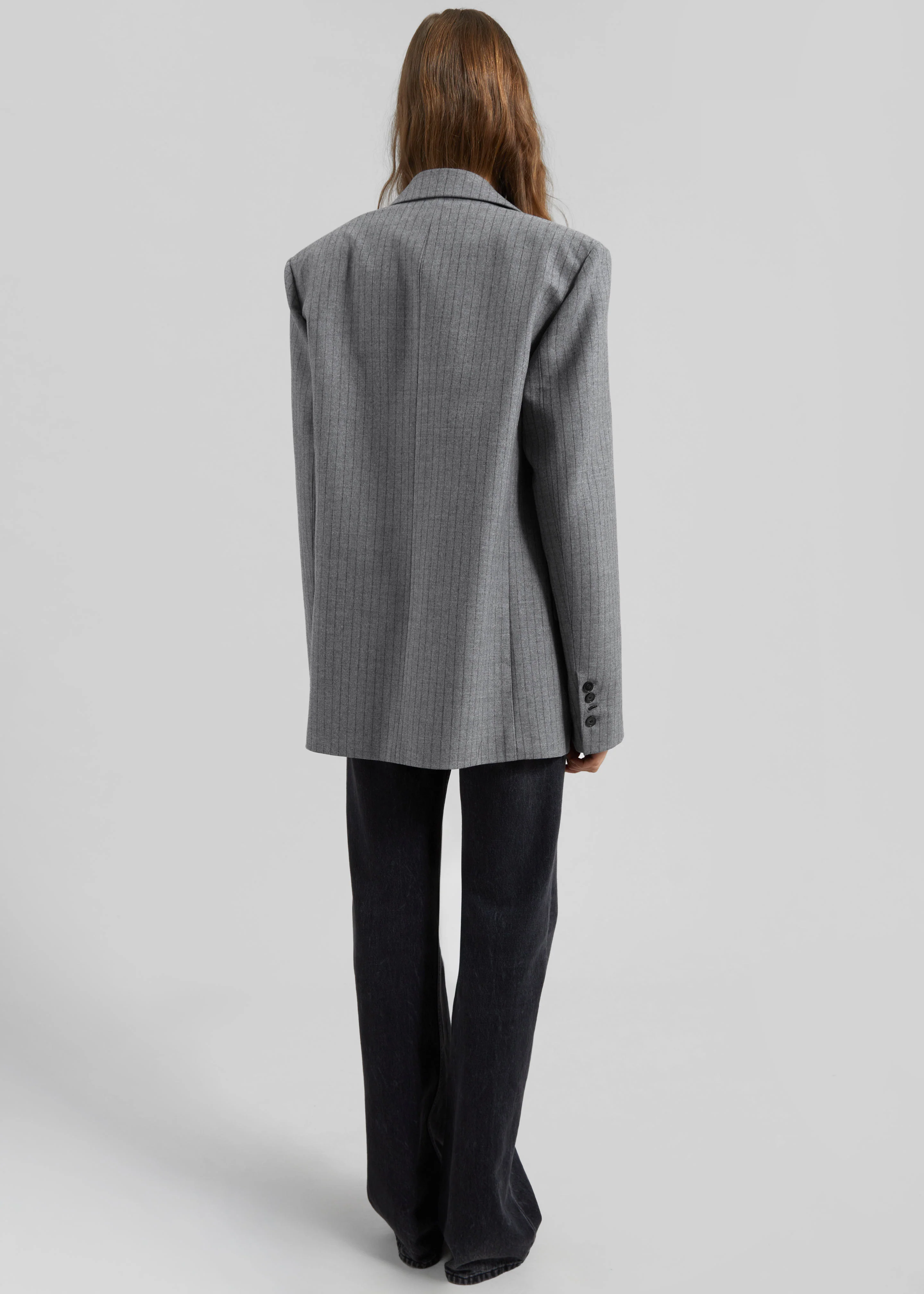 Newark Pinstripe Double Breasted Blazer - Grey/Brown - Image 11