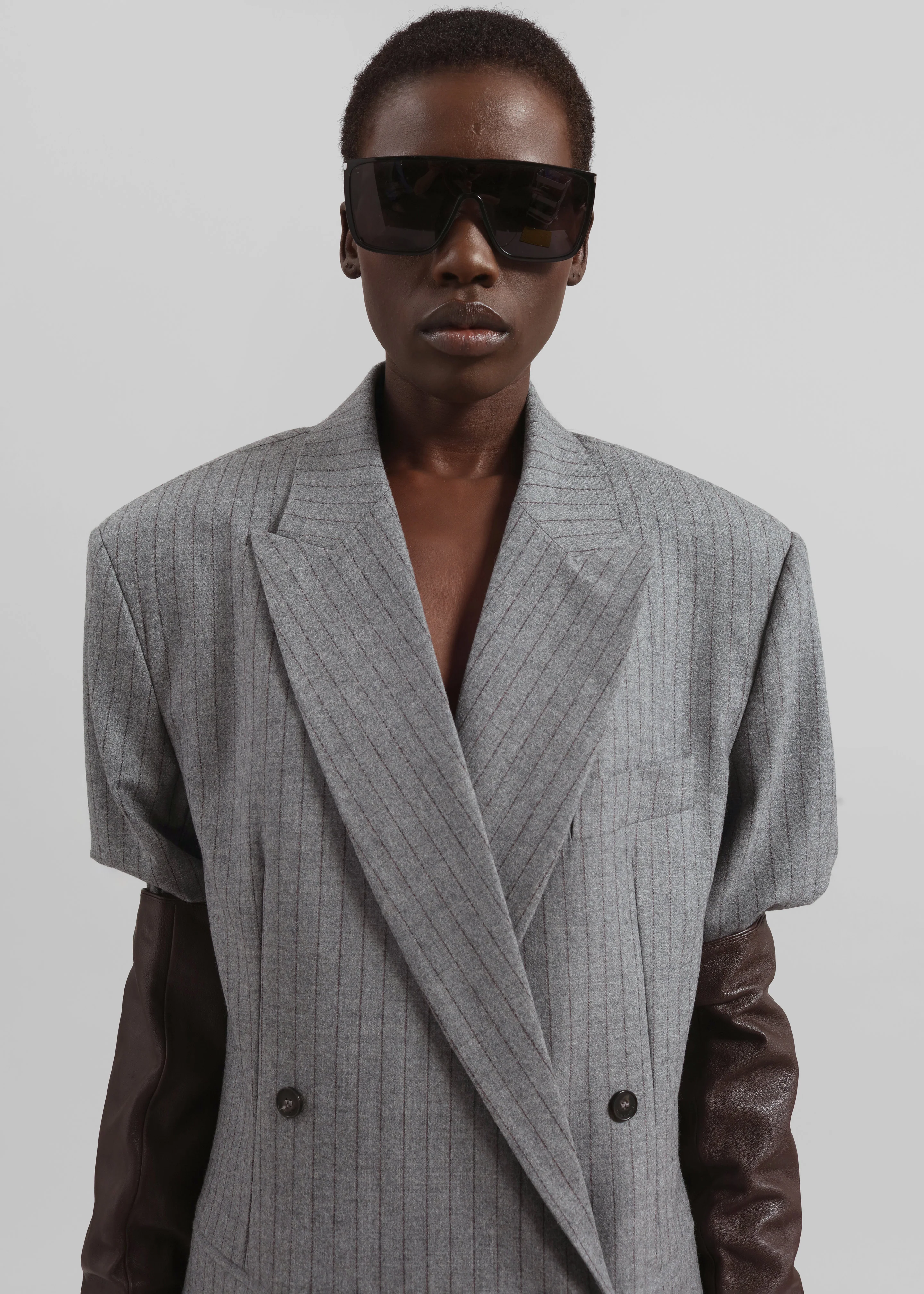 Newark Pinstripe Double Breasted Blazer - Grey/Brown - Image 9