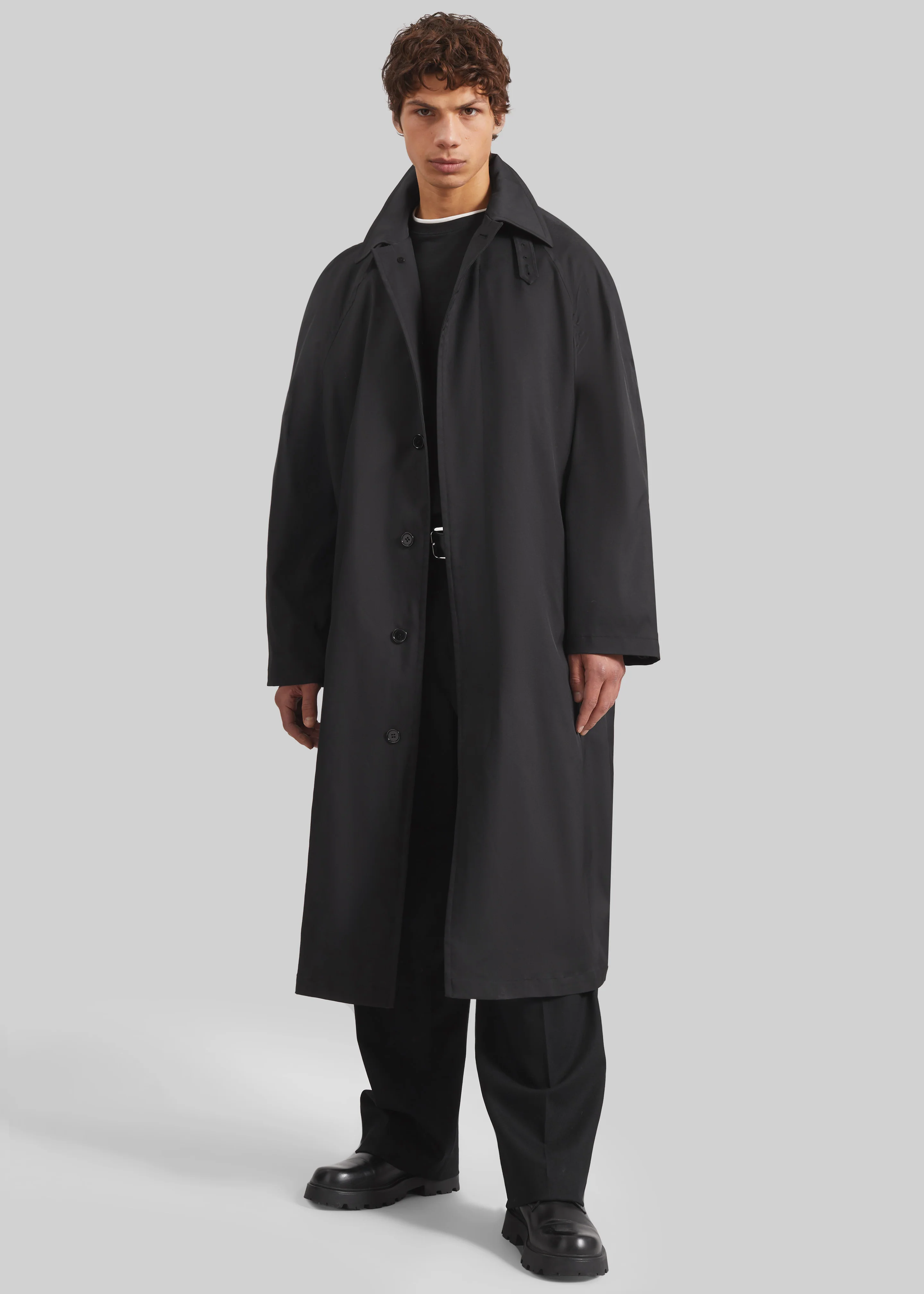 Nils Raglan Sleeve Trench Coat - Black - Image 5