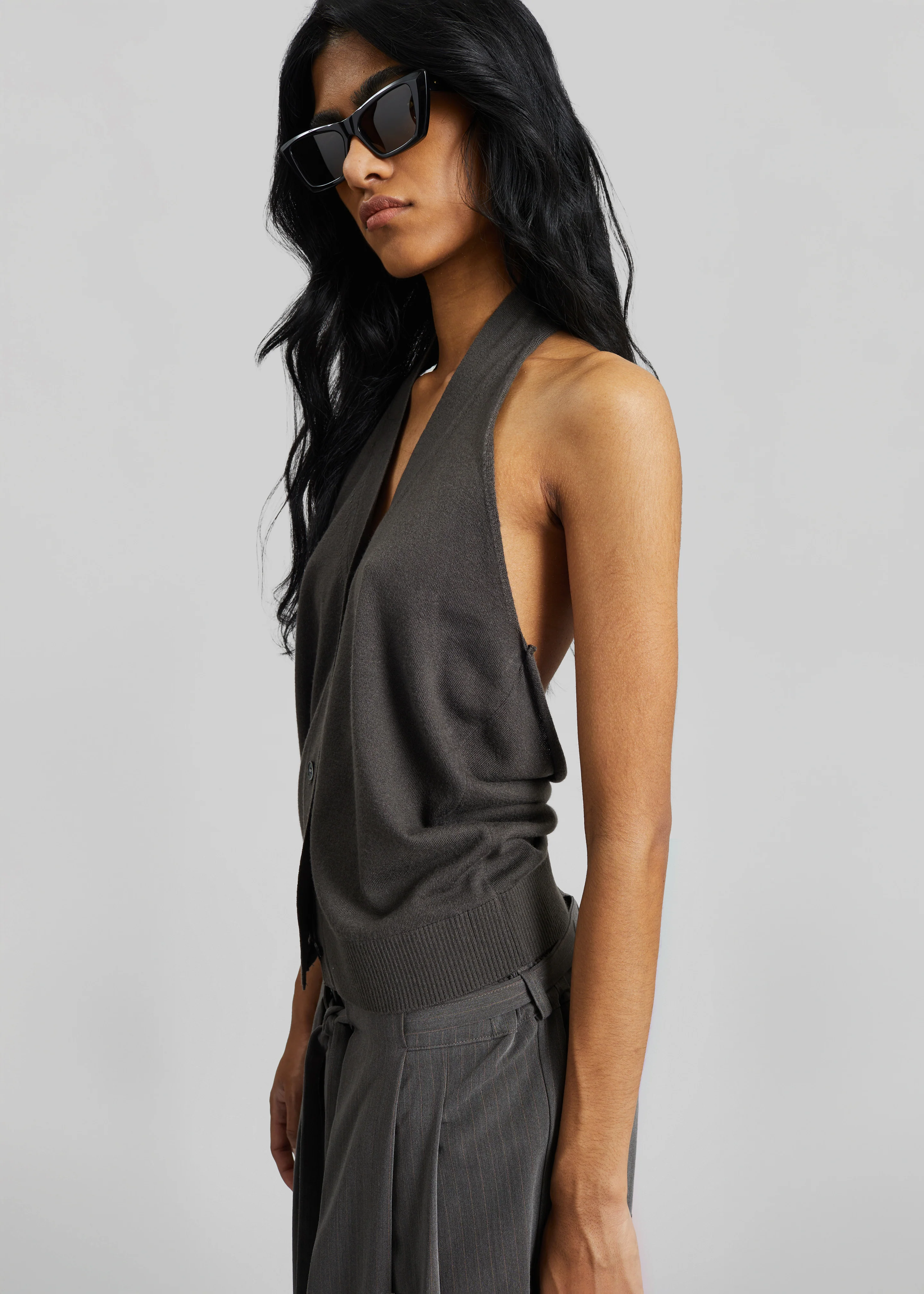 Nimi Knit Halter Top - Charcoal - Image 2