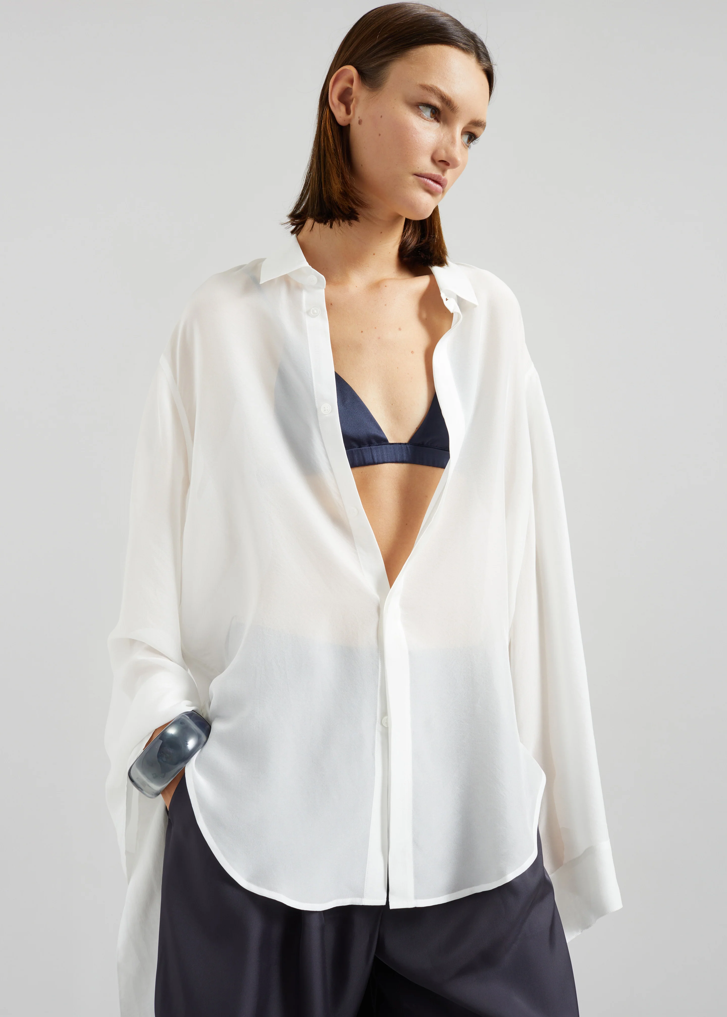 Nina Silk Bralette - Navy - Image 2
