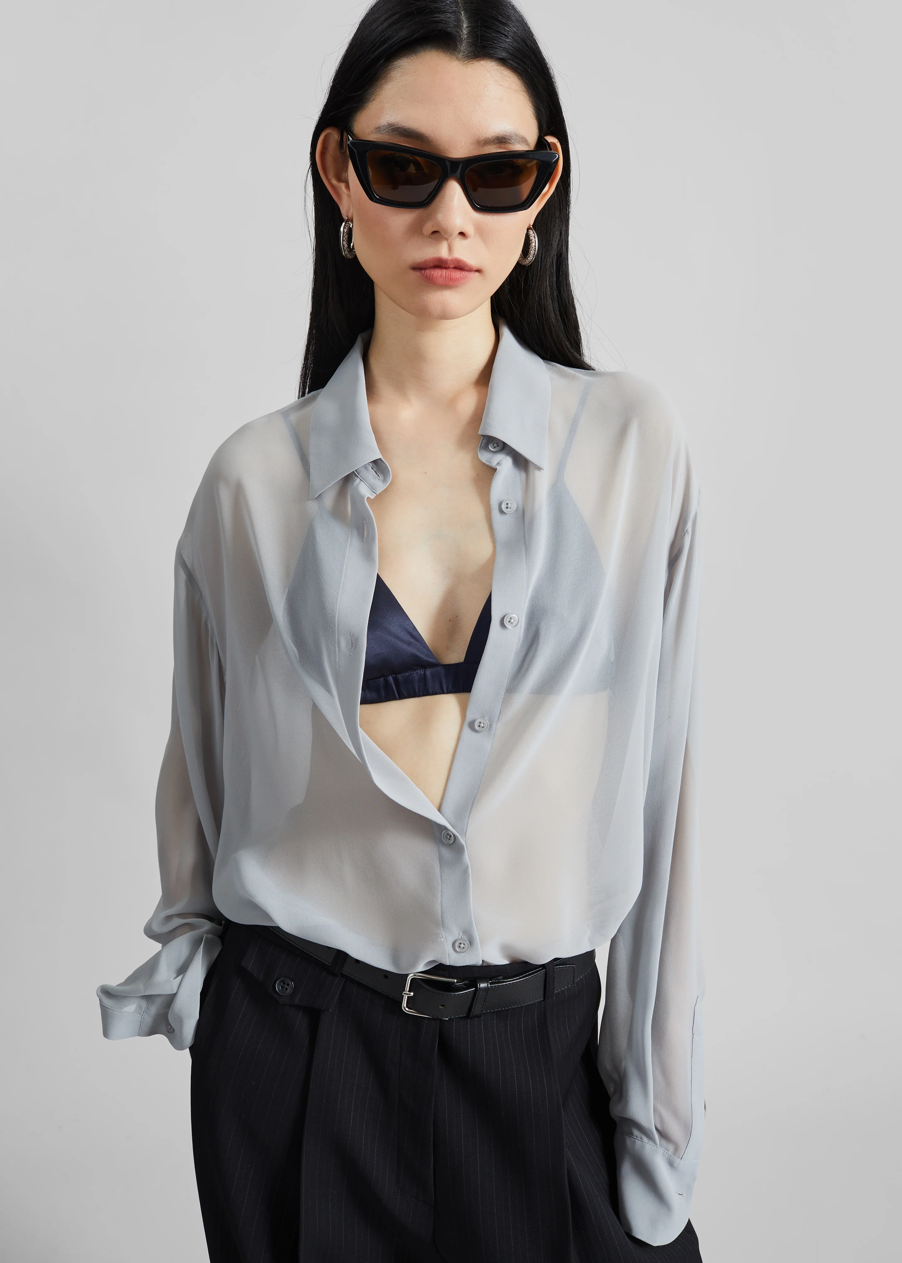 Nina Silk Bralette - Navy - Image 4