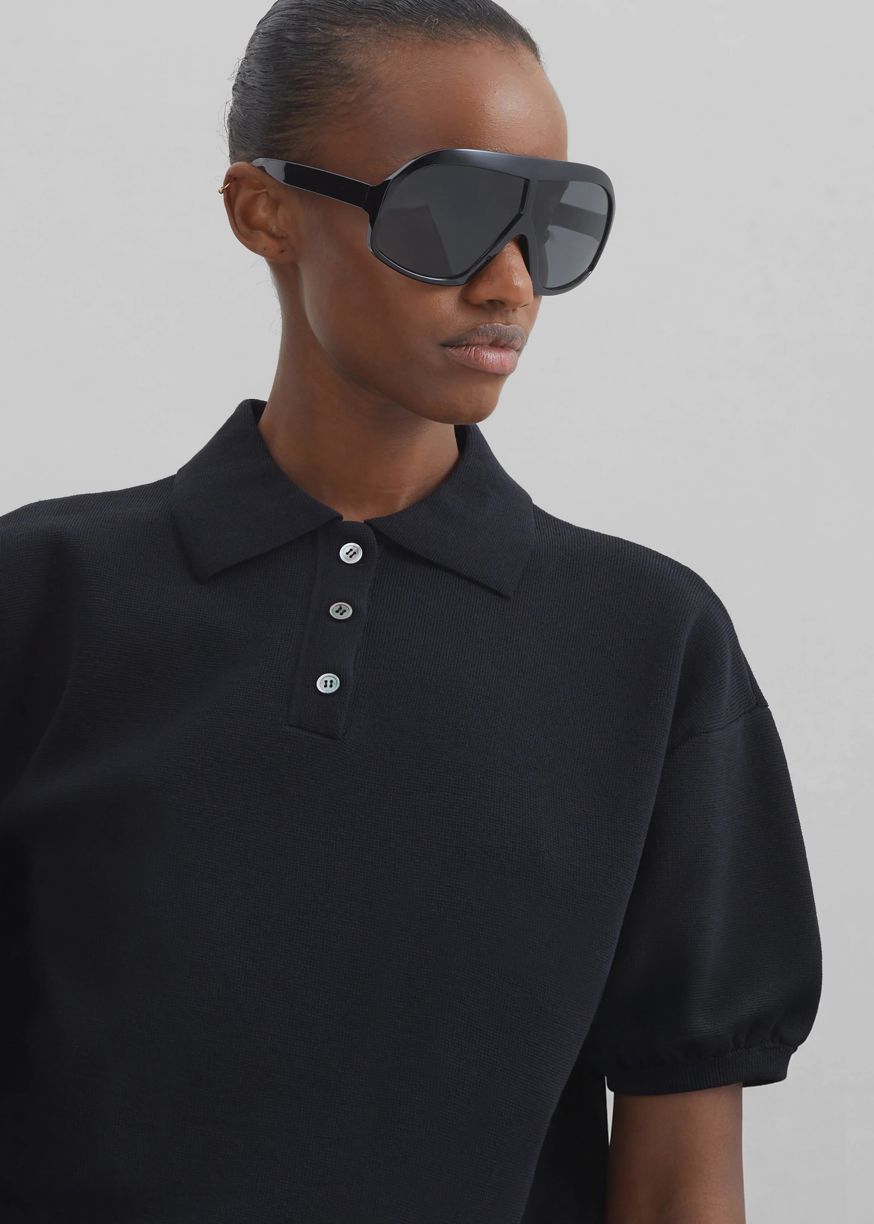 Nola Knit Polo Top - Black - Image 3