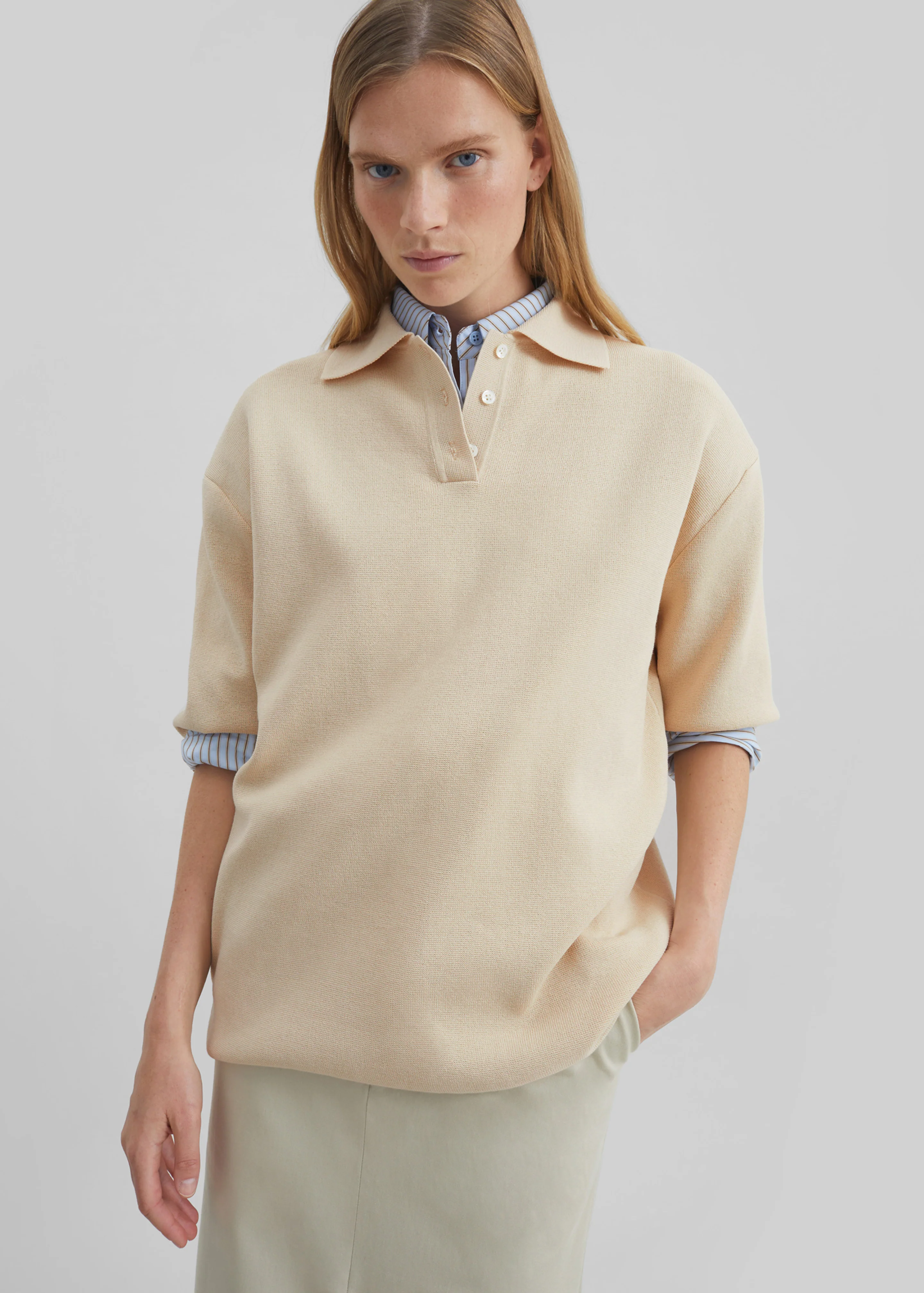 Nola Knit Polo Top - Cream - Image 4