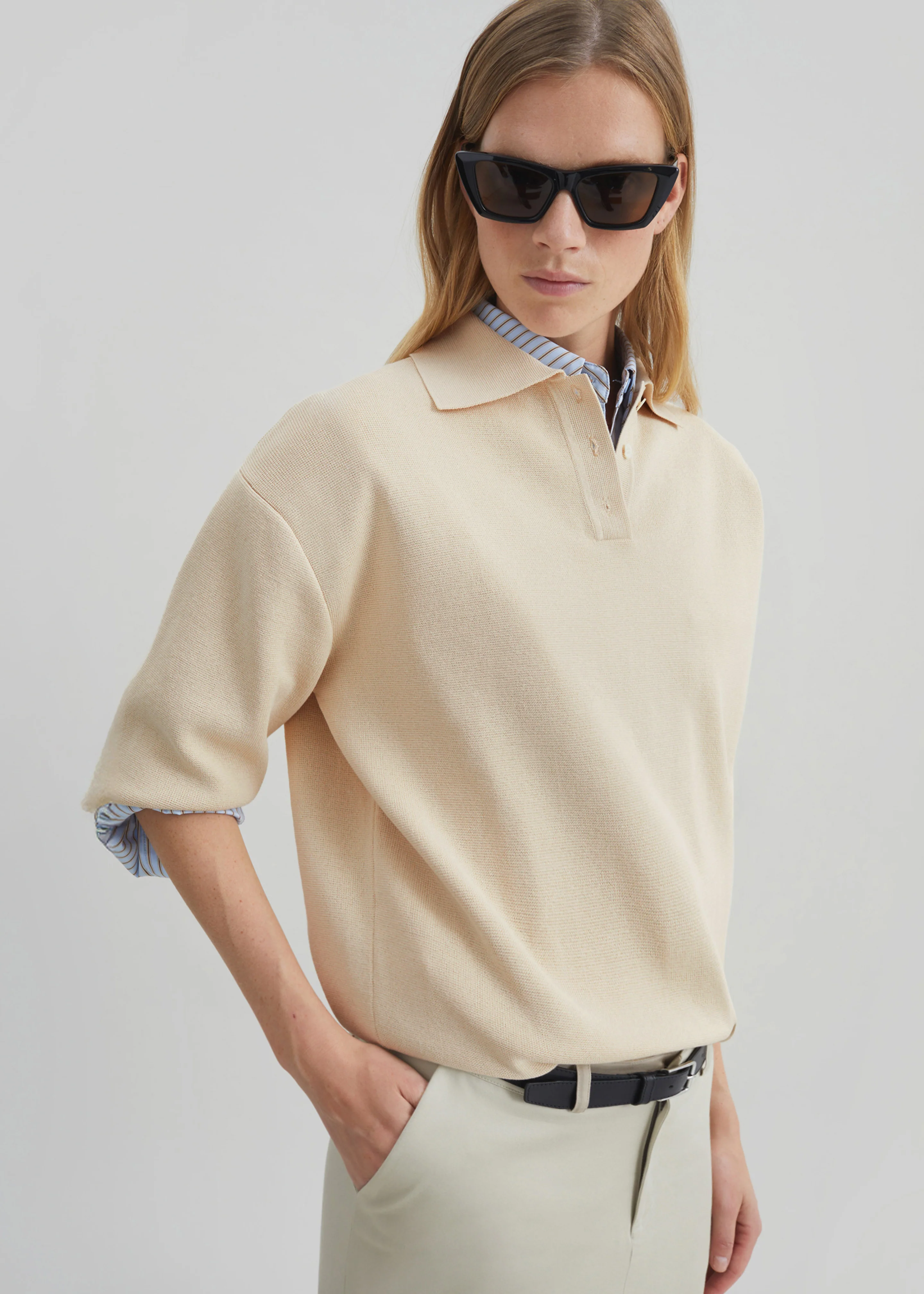 Nola Knit Polo Top - Cream - Image 6