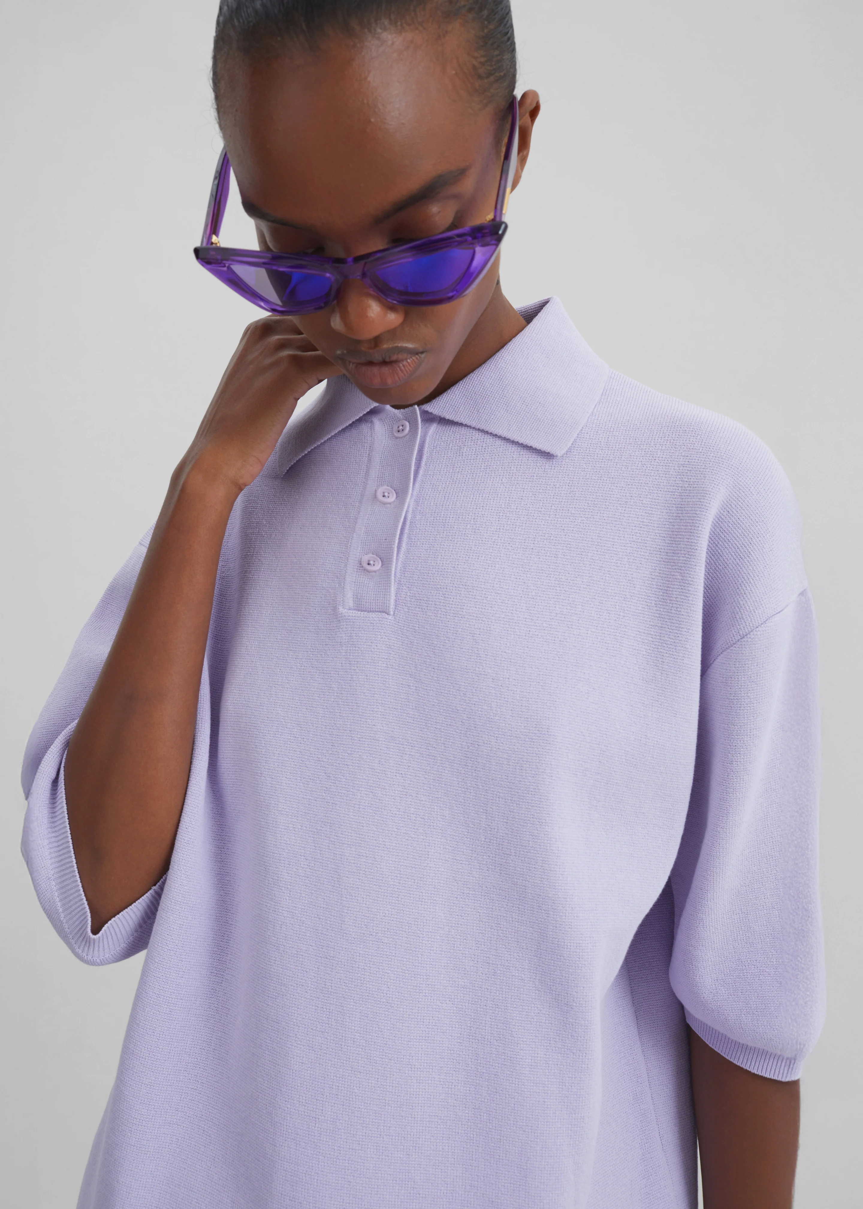 Nola Knit Polo Top - Lavender - Image 3