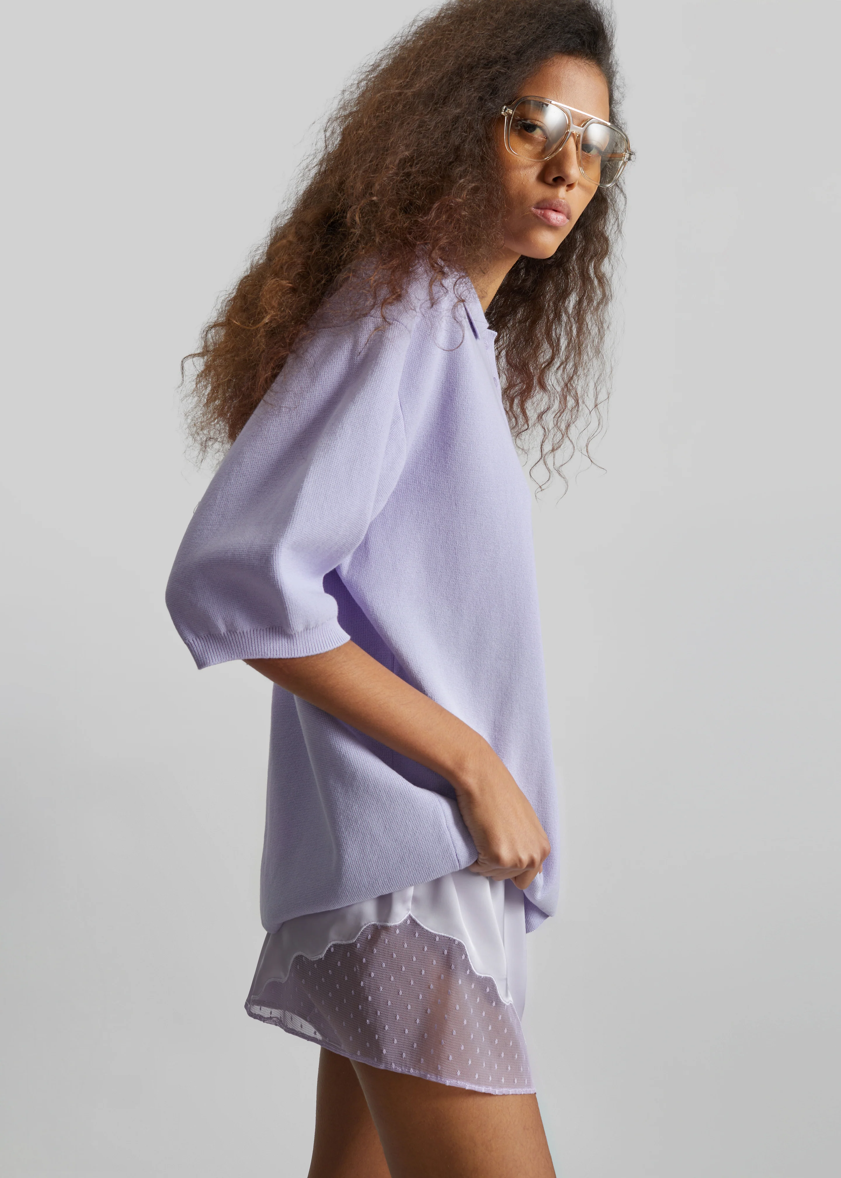 Nola Knit Polo Top - Lavender - Image 8