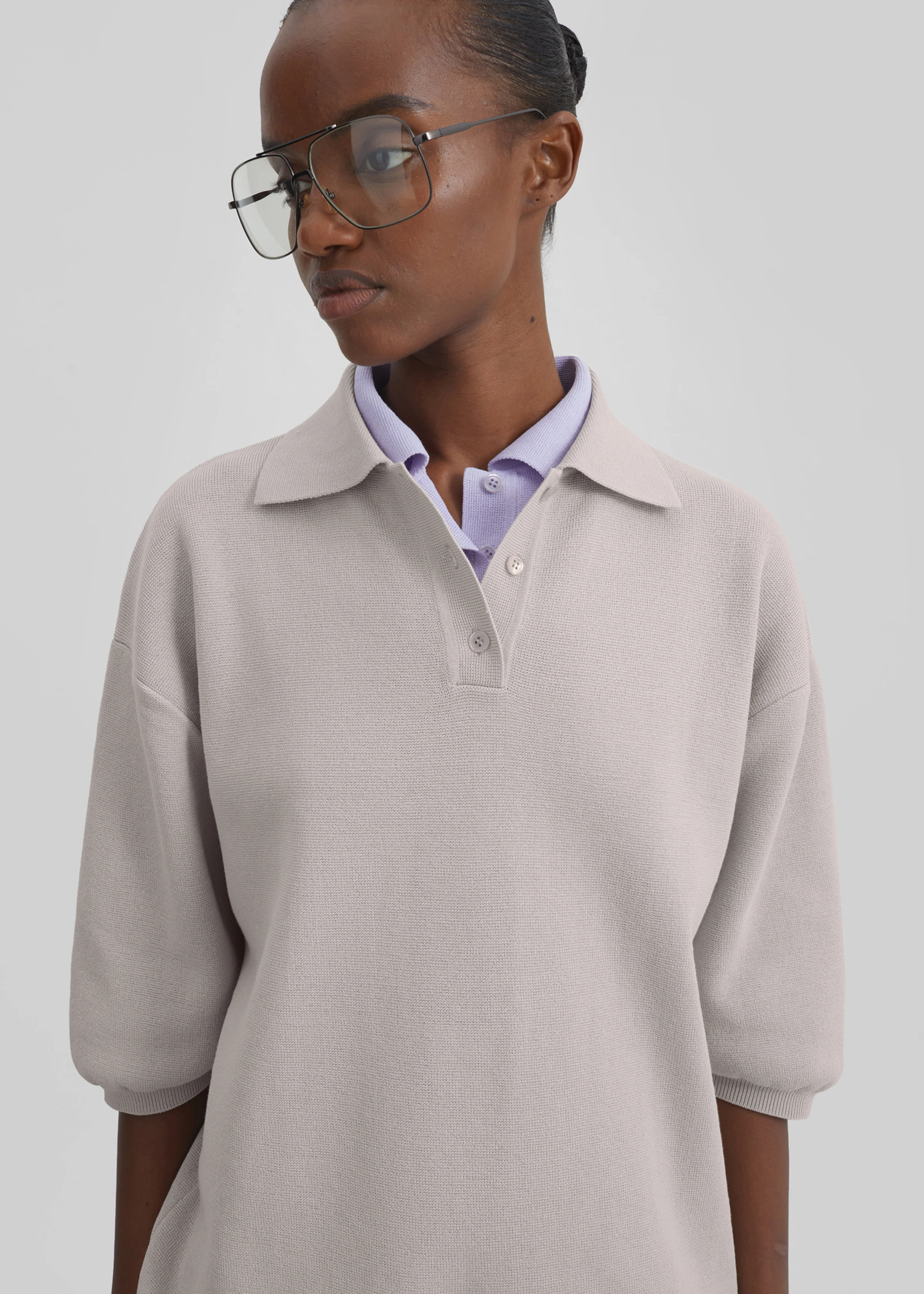 Nola Knit Polo Top - Slate Grey - Image 5