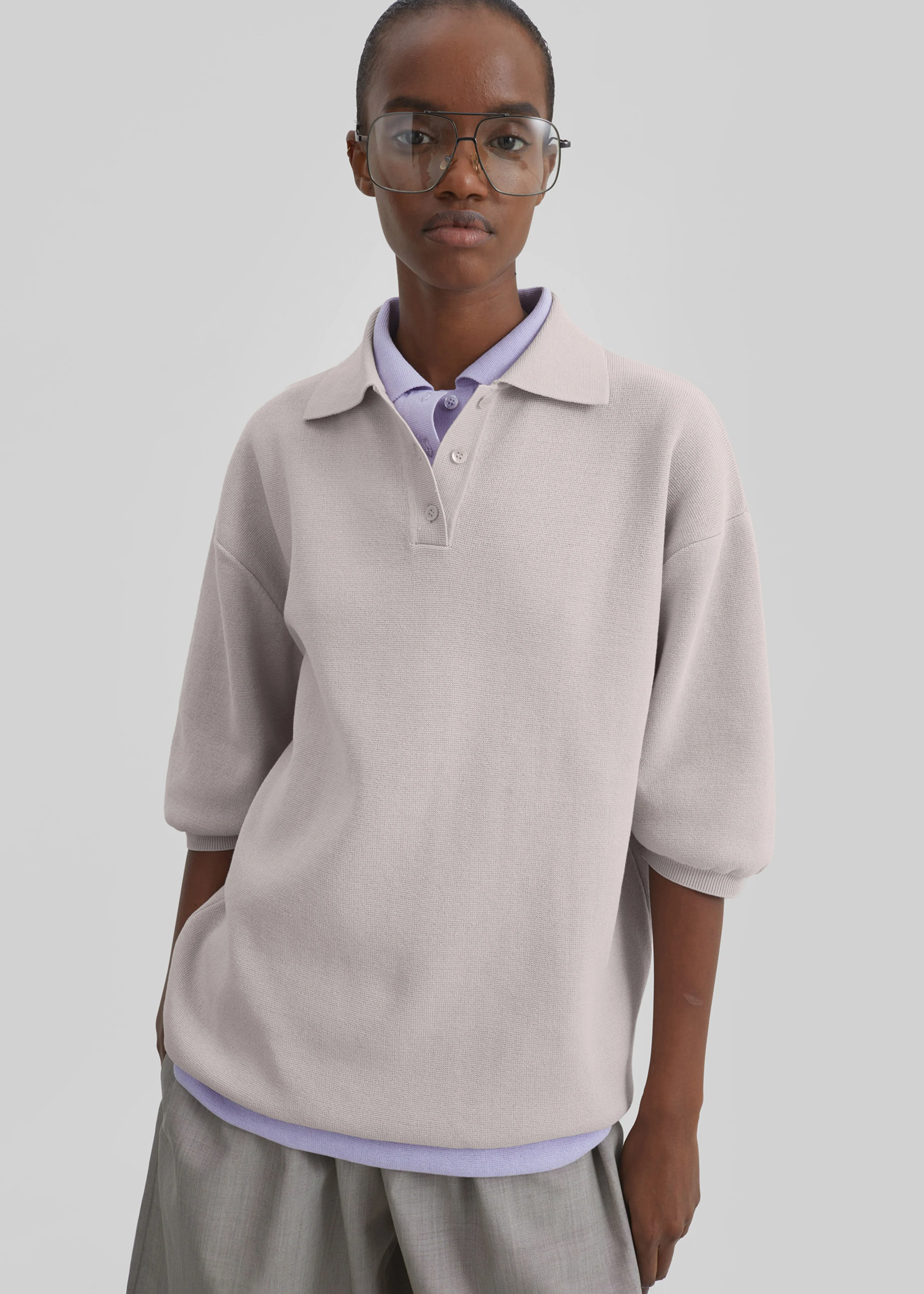 Nola Knit Polo Top - Slate Grey - Image 6