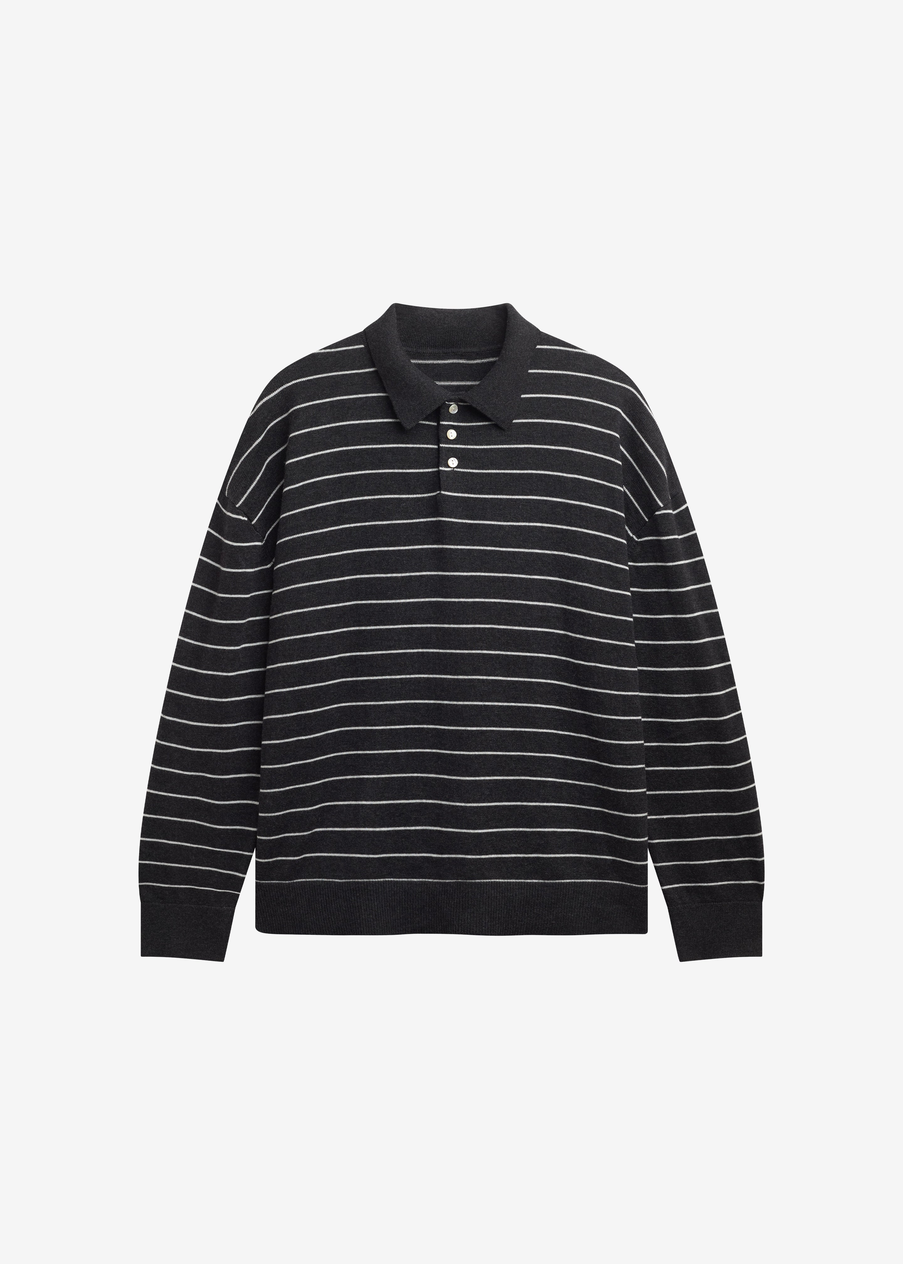 Nolma Knit Polo Sweater - Grey/White Stripe - Image 8