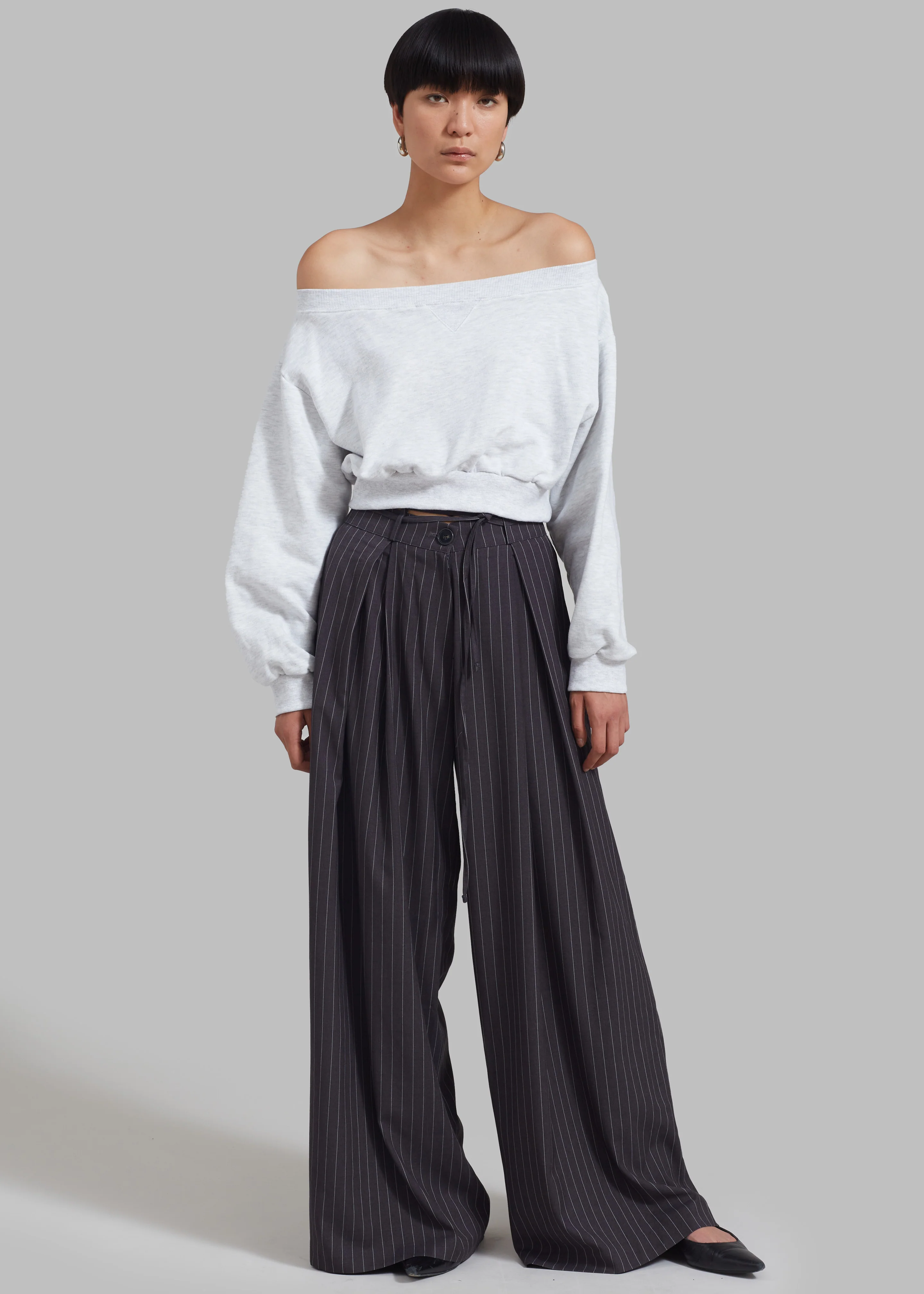 Noor Wide Pants - Grey Pinstripe - Image 10