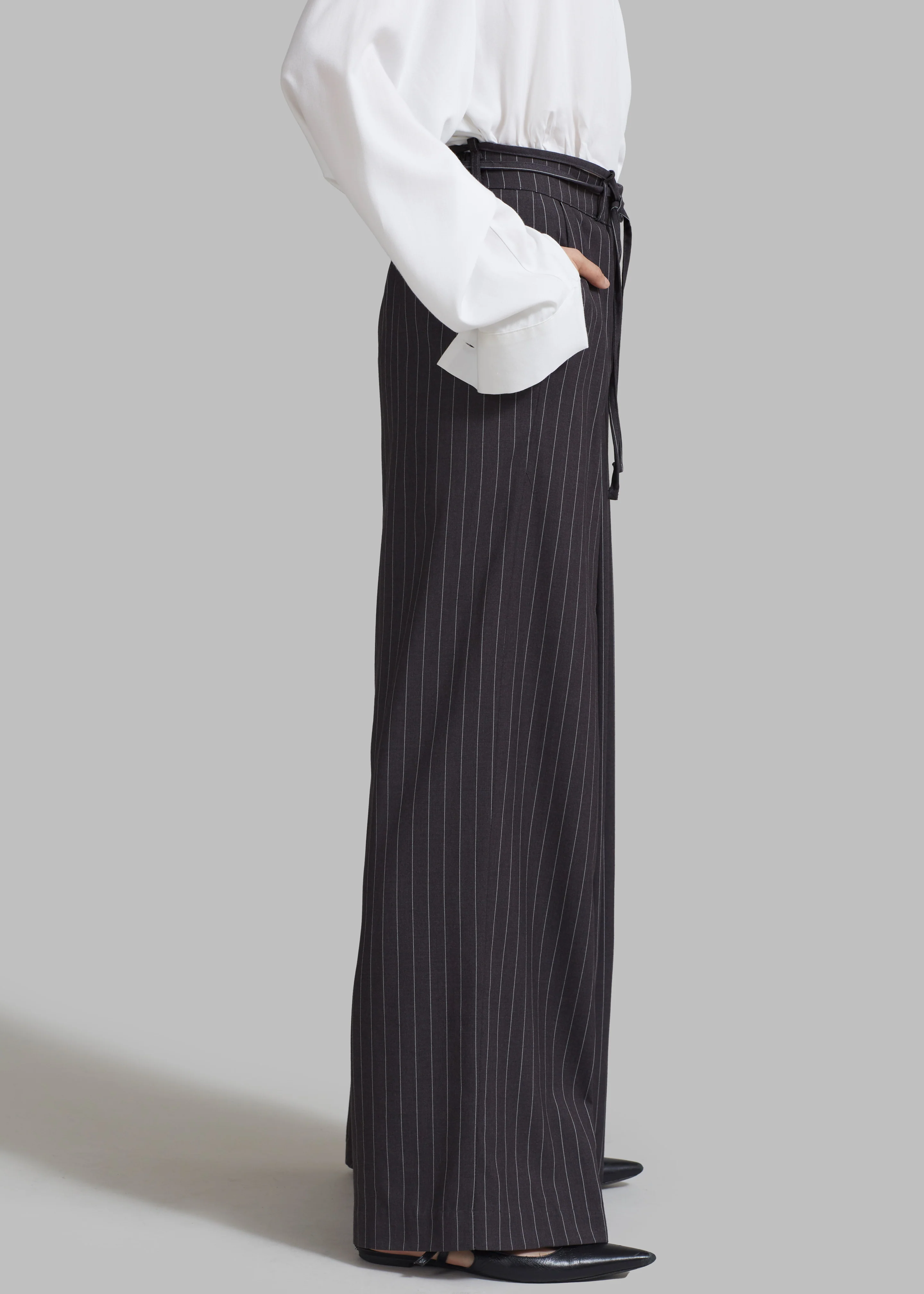 Noor Wide Pants - Grey Pinstripe - Image 6
