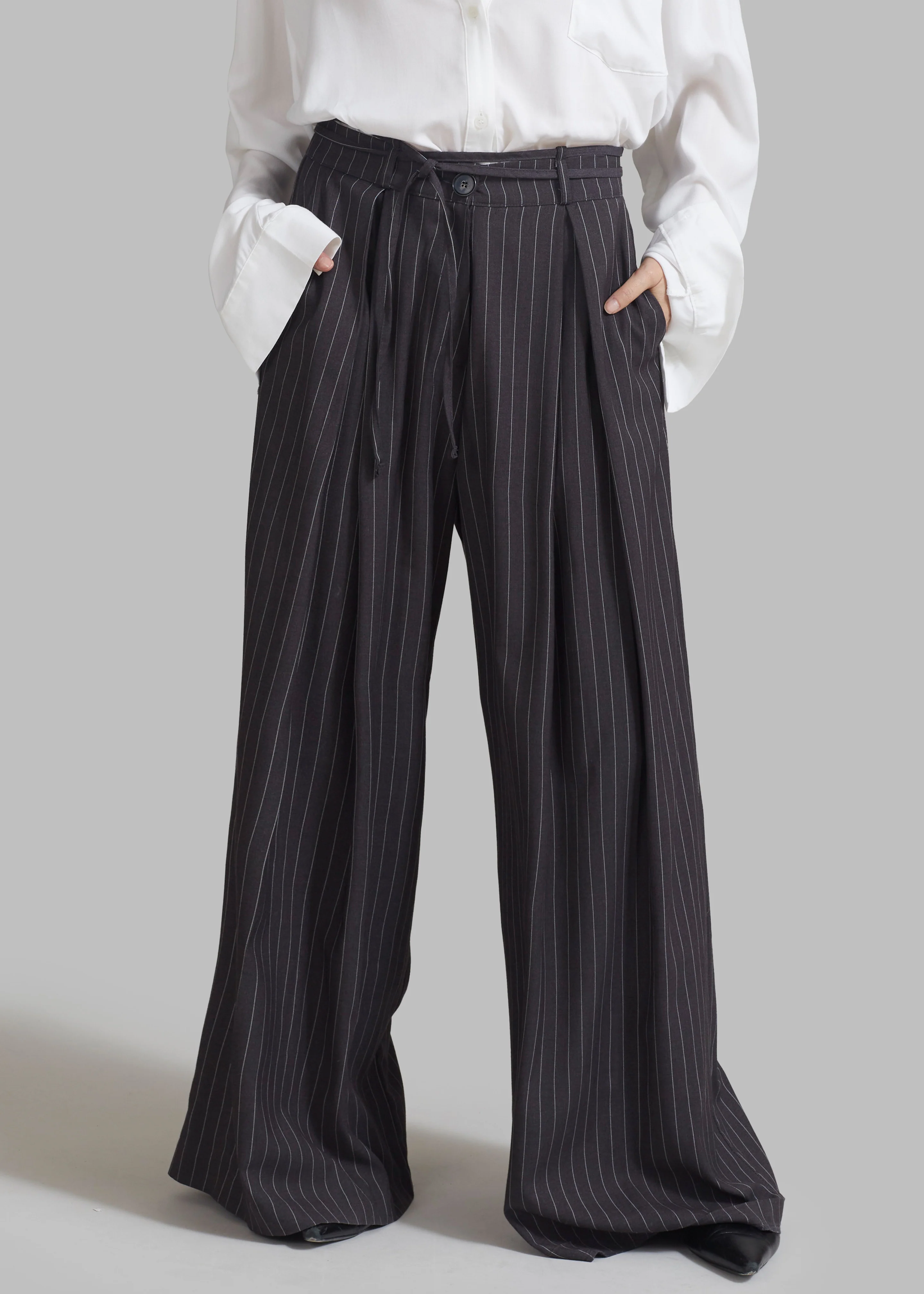 Noor Wide Pants - Grey Pinstripe - Image 7