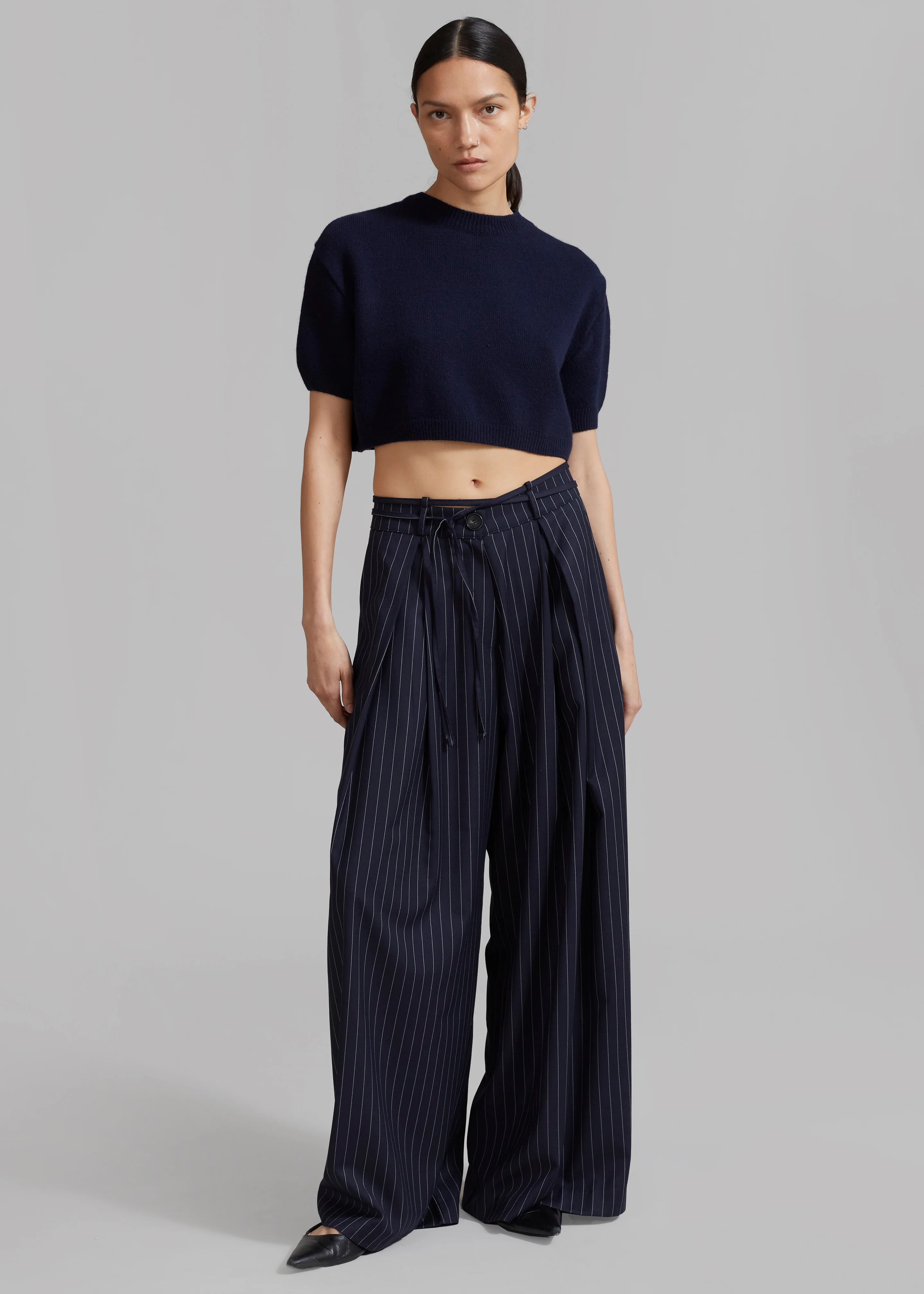 Noor Wide Pants - Navy Pinstripe - Image 3