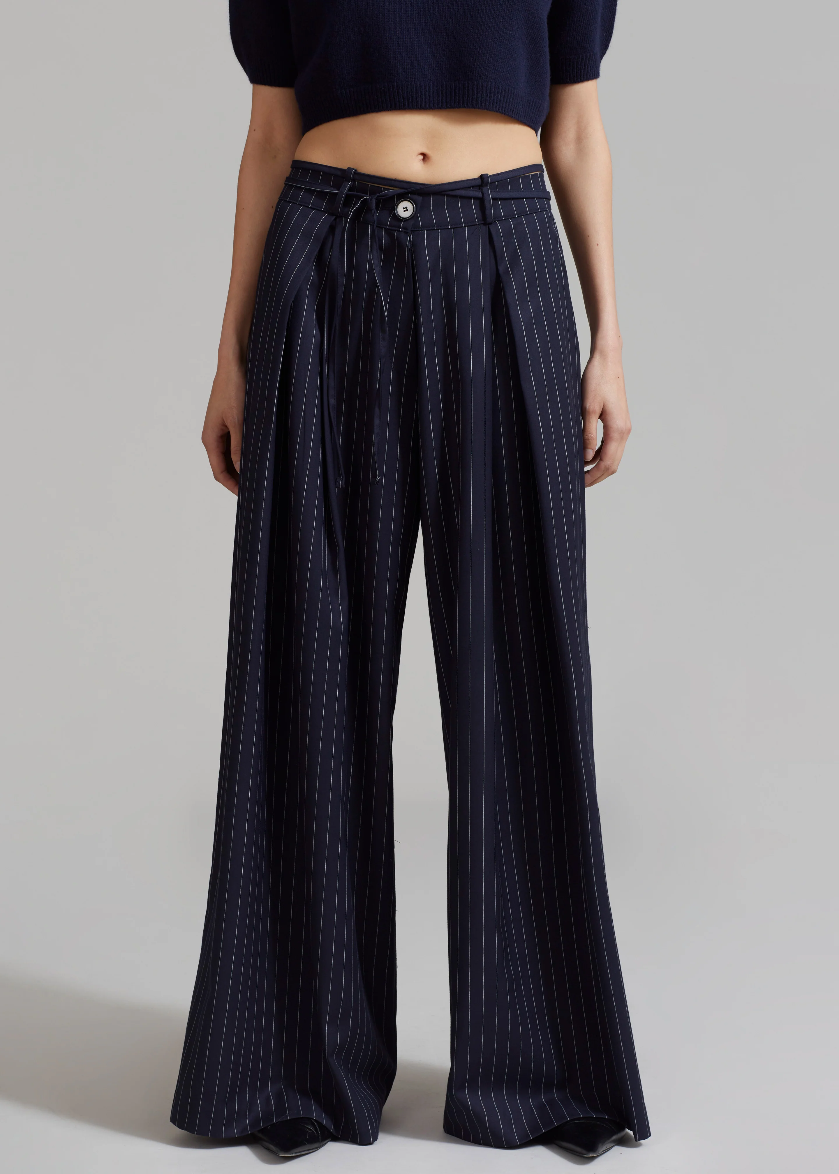 Noor Wide Pants - Navy Pinstripe - Image 4