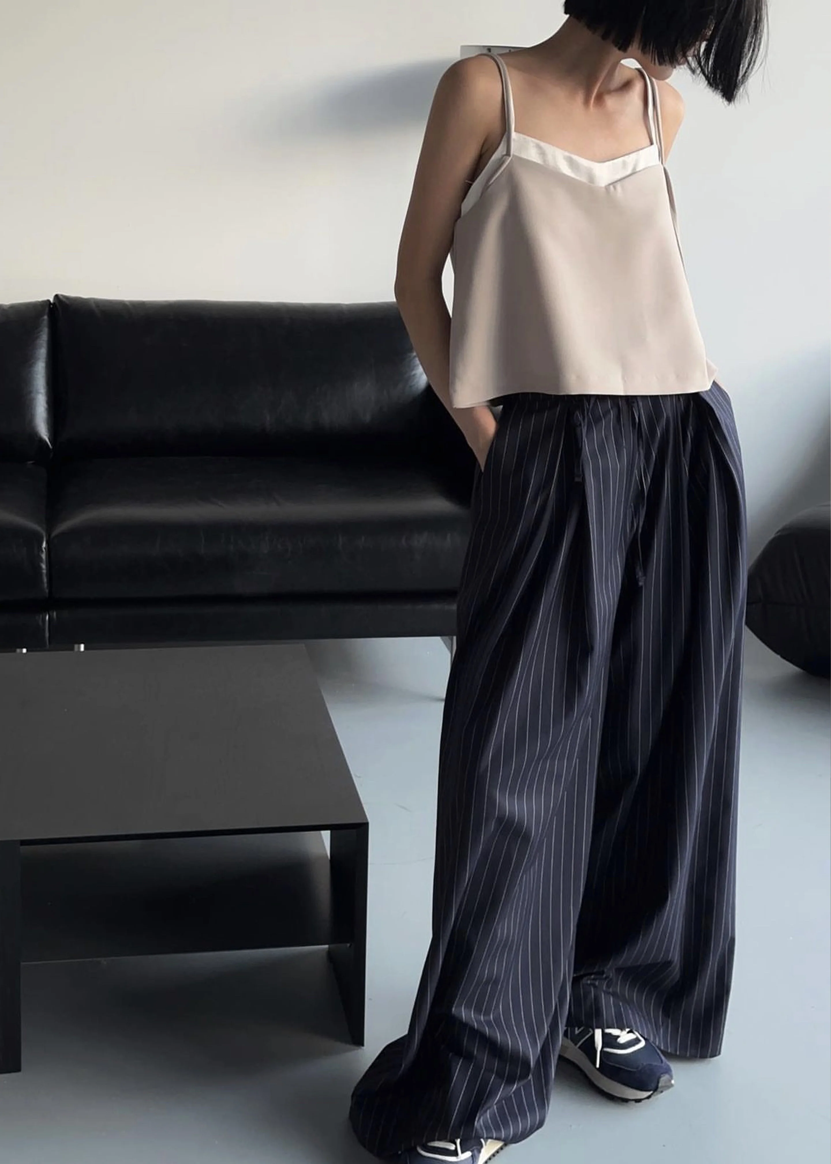 Noor Wide Pants - Navy Pinstripe - Image 5