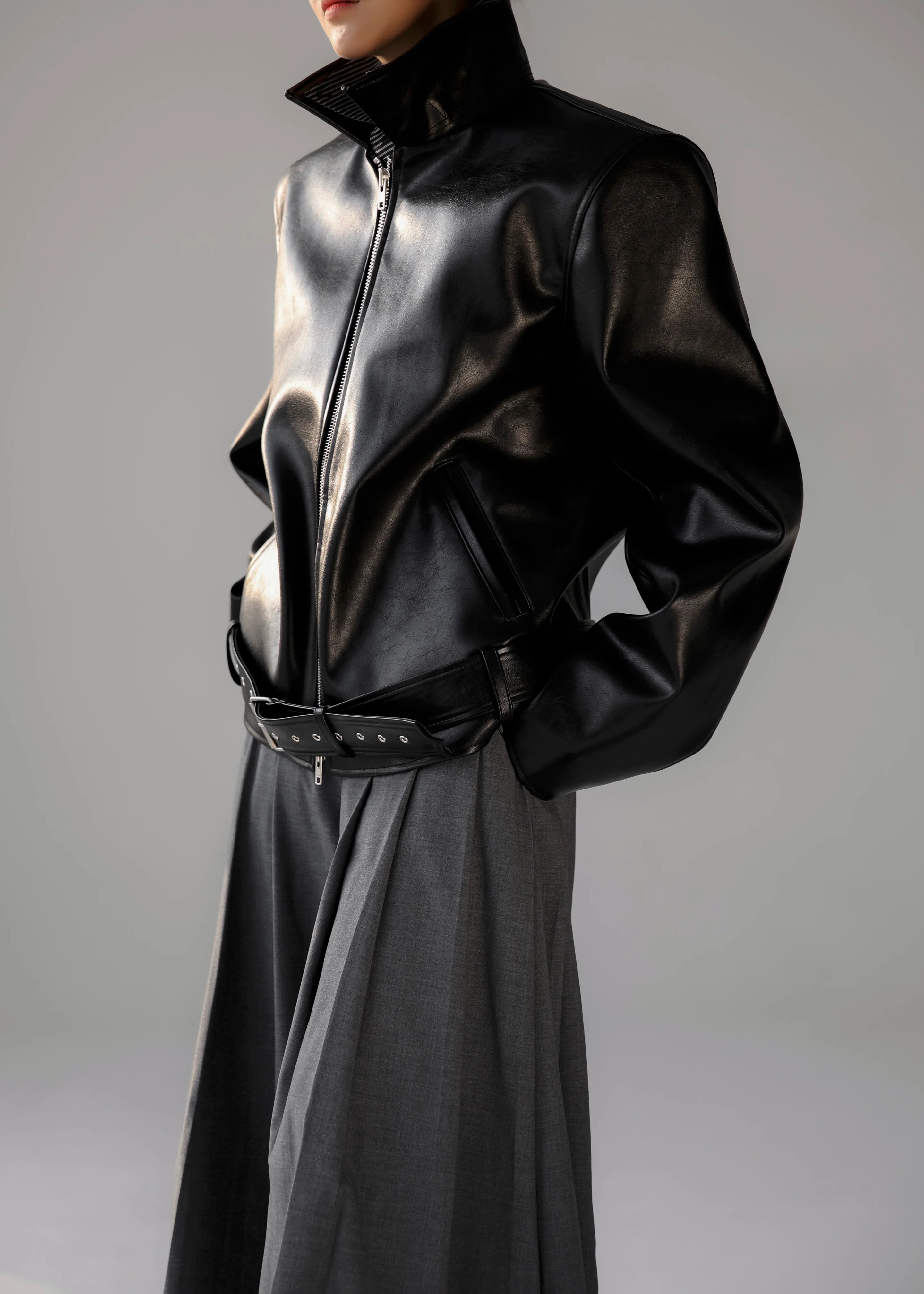 Norbury Faux Leather Jacket - Black - Image 8