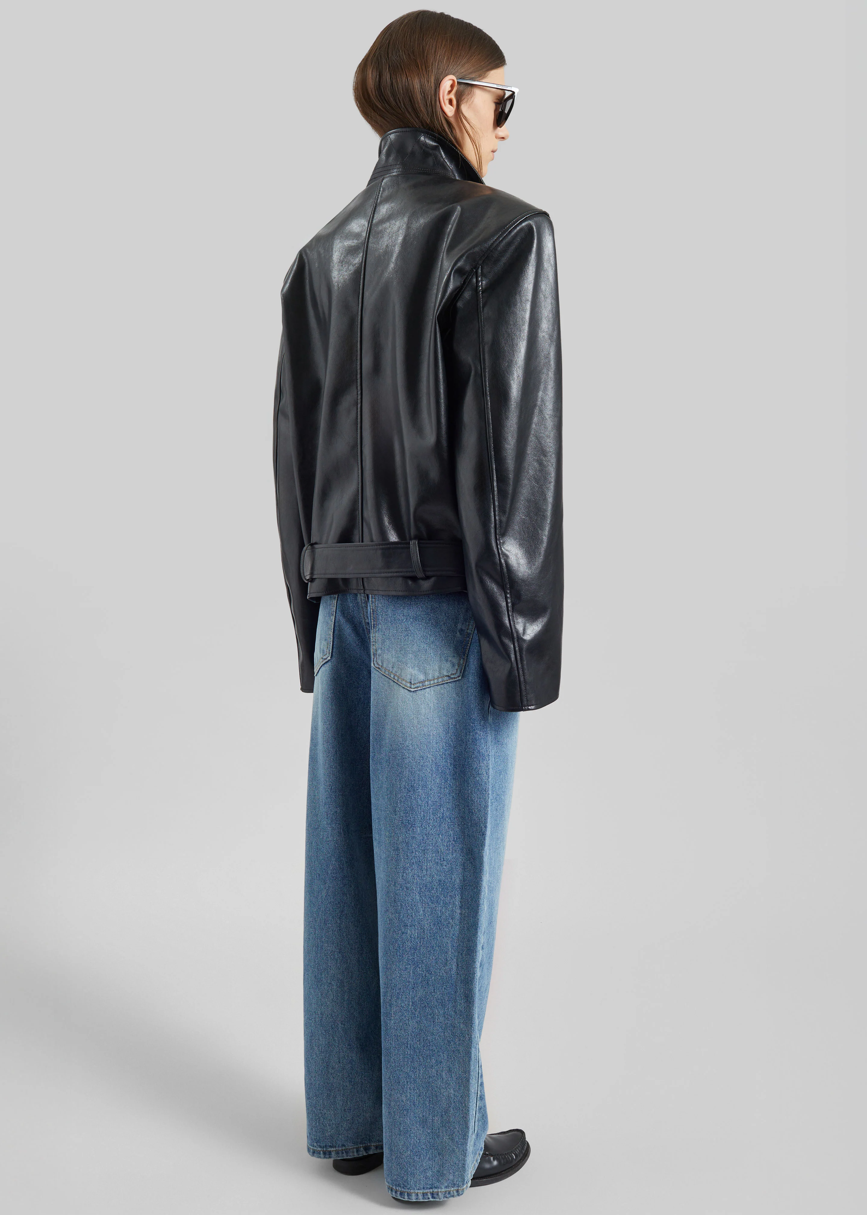 Norbury Faux Leather Jacket - Black - Image 9