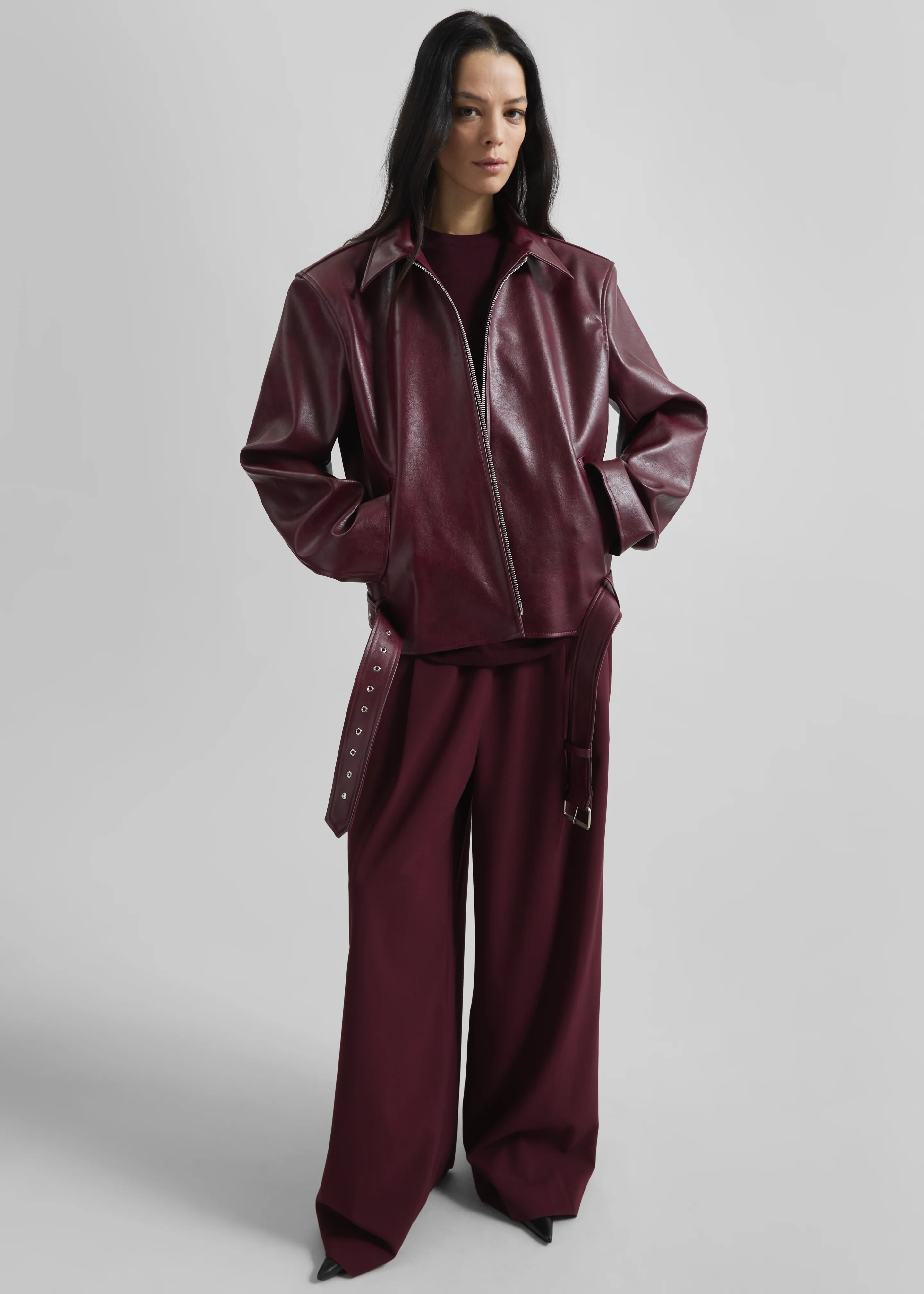 Norbury Faux Leather Jacket - Burgundy - Image 10