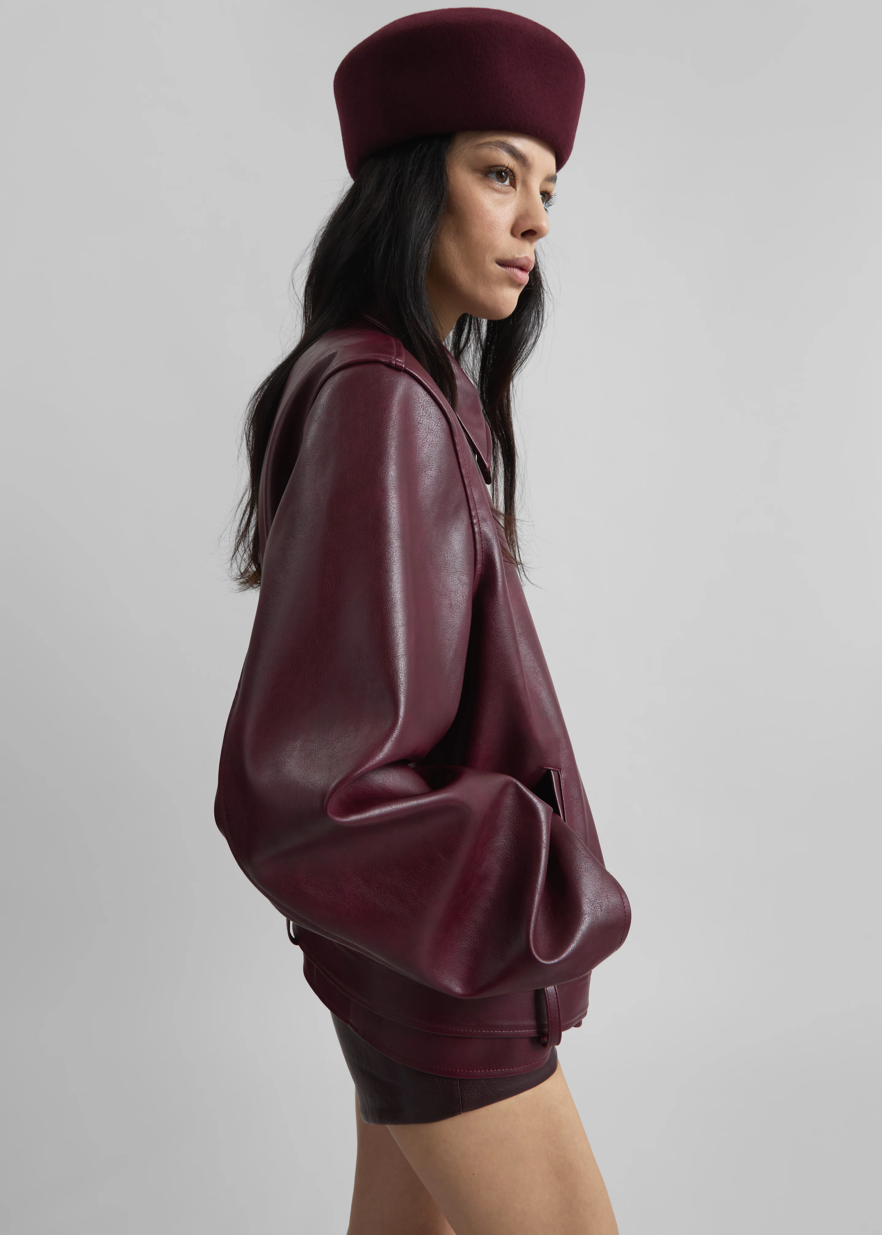 Norbury Faux Leather Jacket - Burgundy - Image 11
