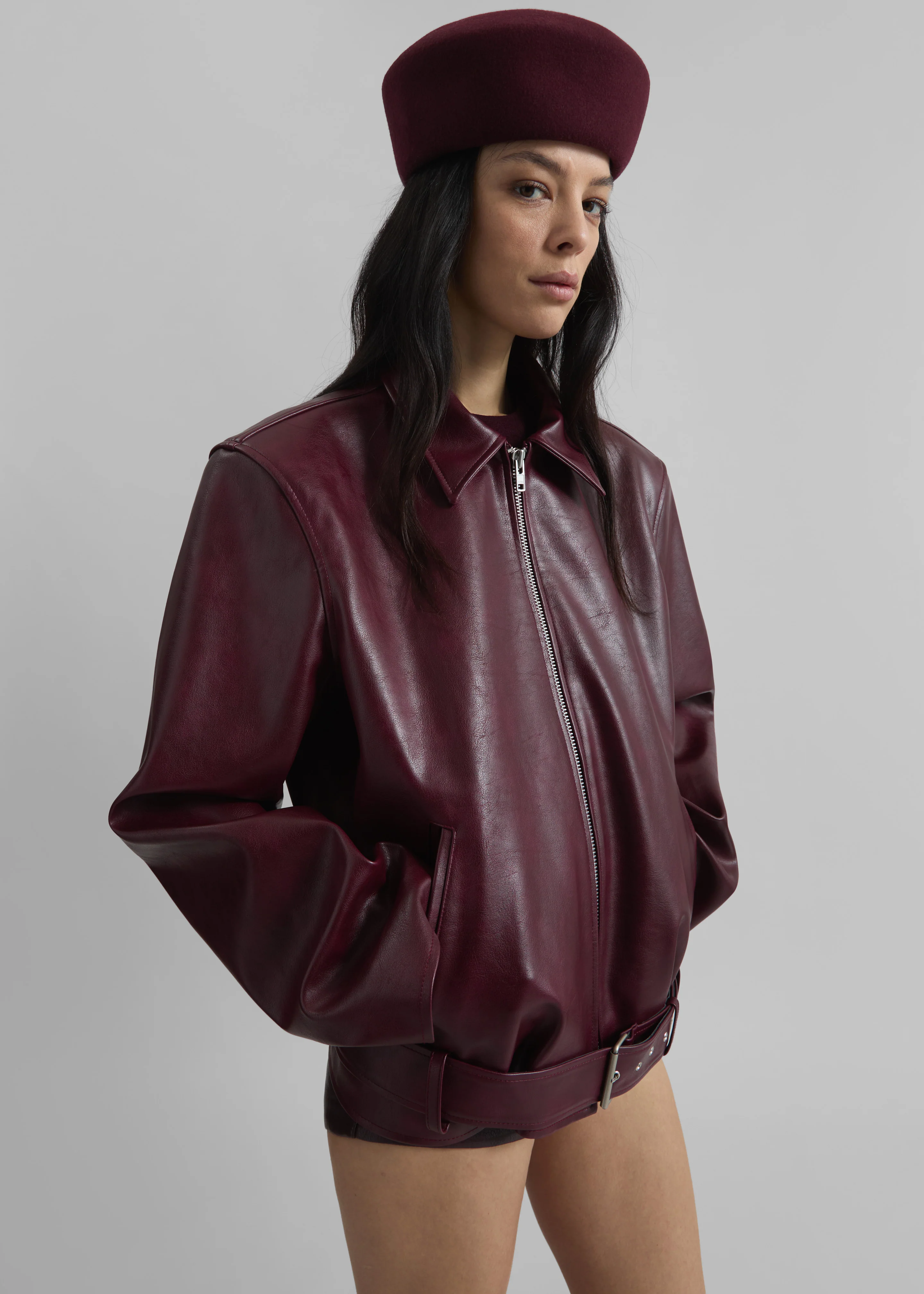 Norbury Faux Leather Jacket - Burgundy - Image 3