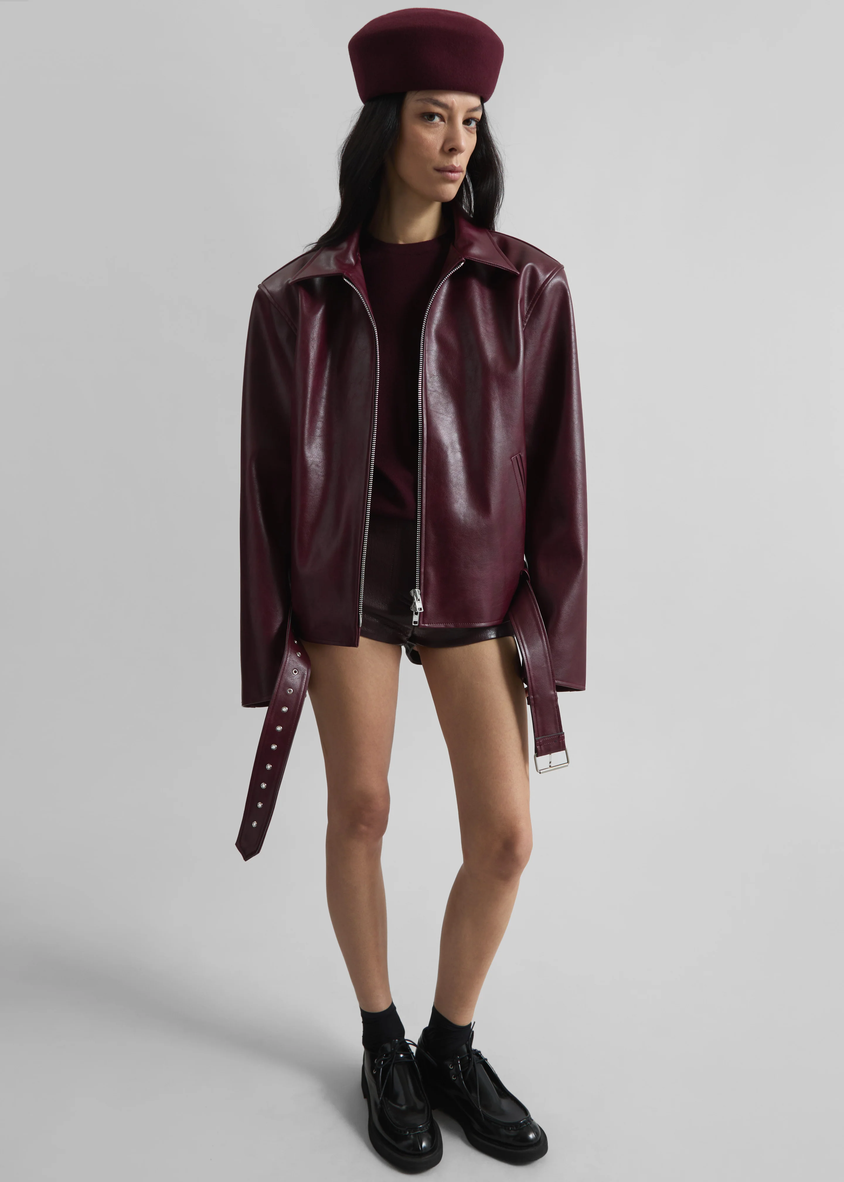 Norbury Faux Leather Jacket - Burgundy - Image 5