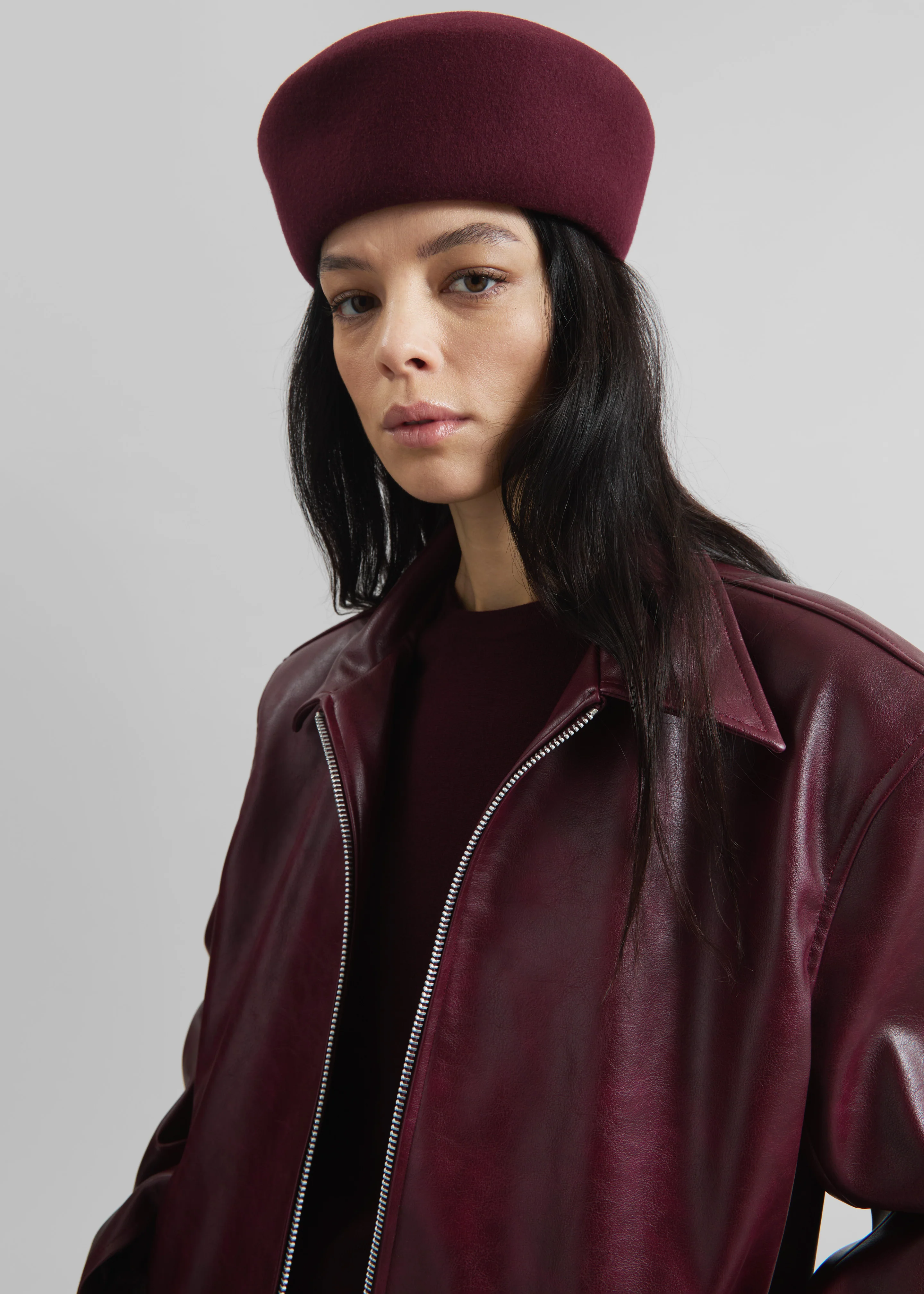 Norbury Faux Leather Jacket - Burgundy - Image 6
