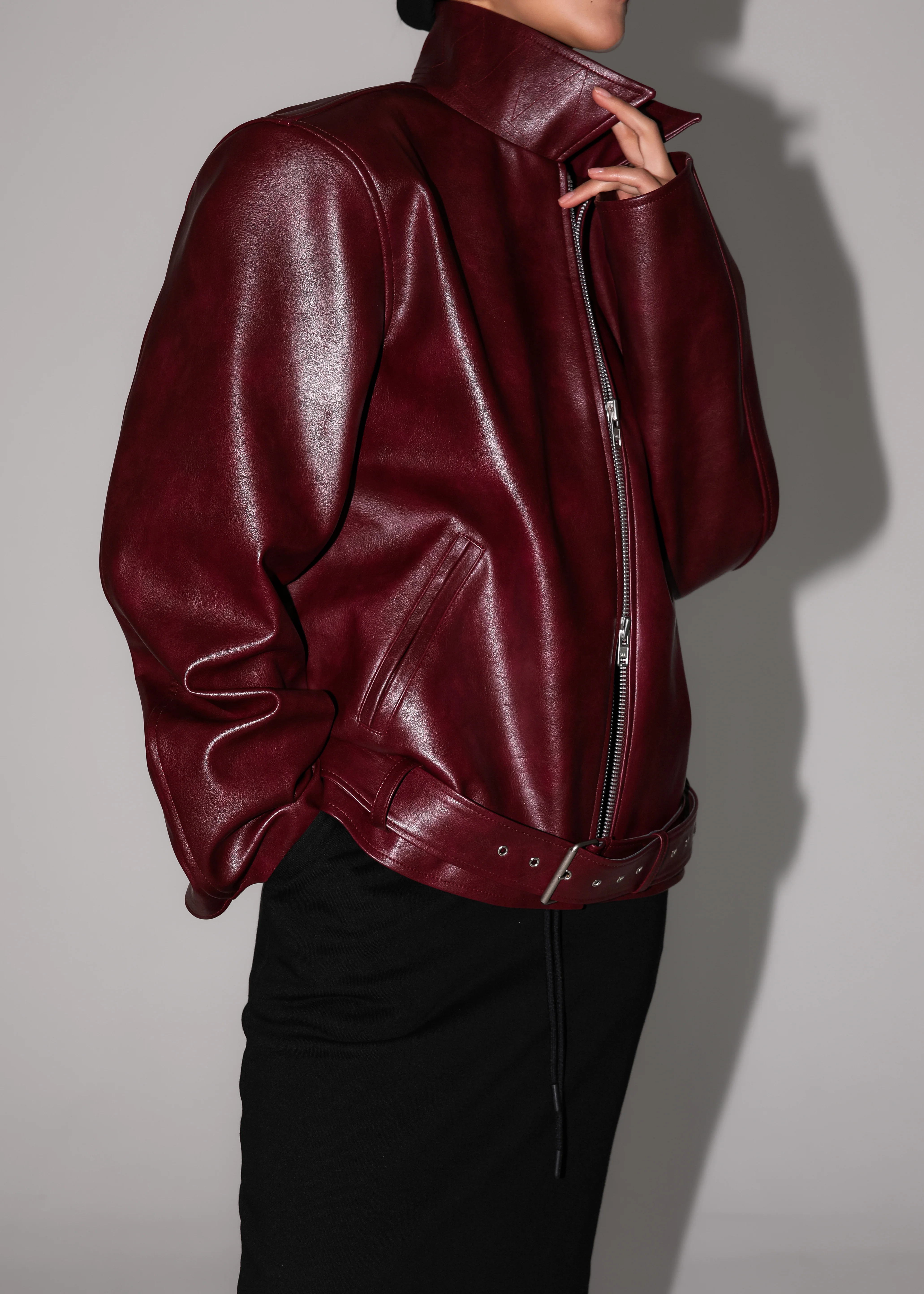 Norbury Faux Leather Jacket - Burgundy - Image 7