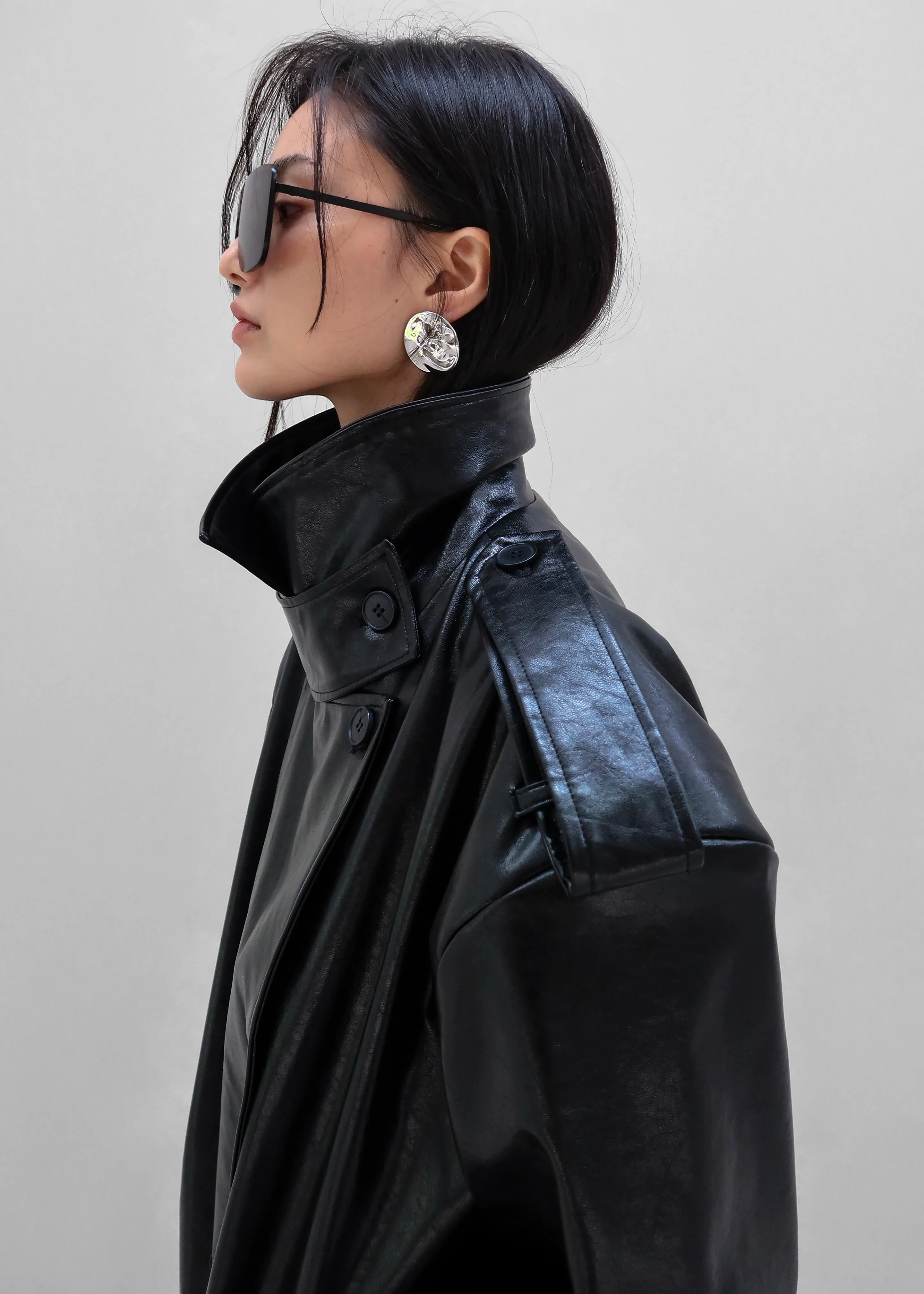 Nordana Faux Leather Short Trench - Black - Image 10