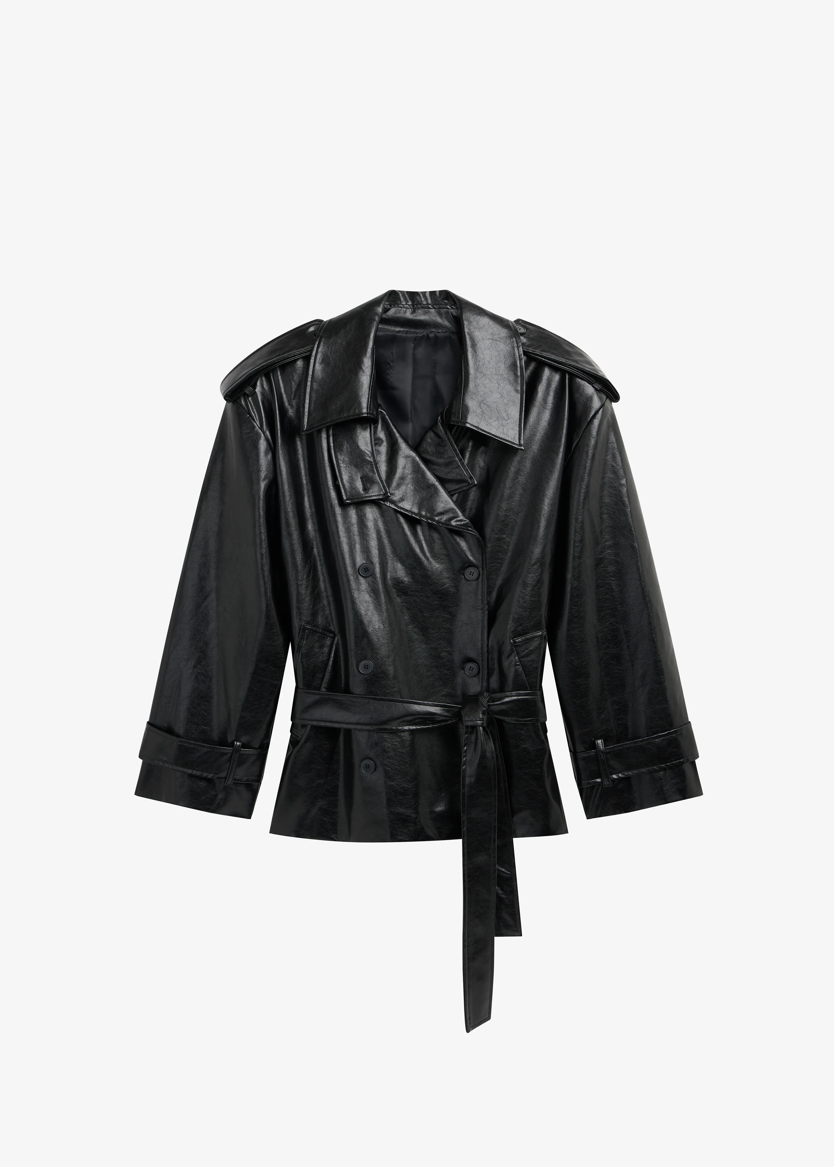 Nordana Faux Leather Short Trench - Black - Image 14
