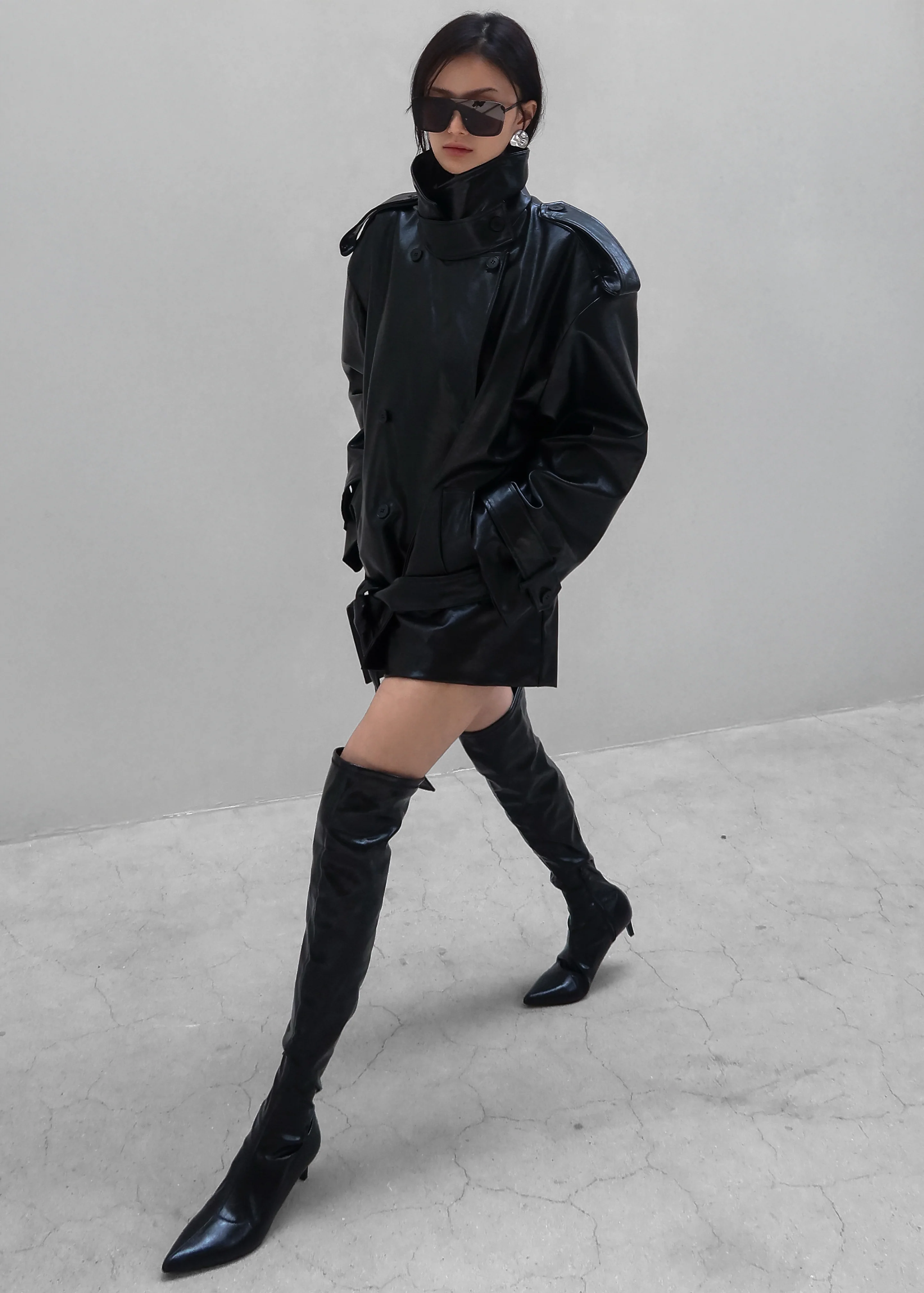 Nordana Faux Leather Short Trench - Black - Image 4